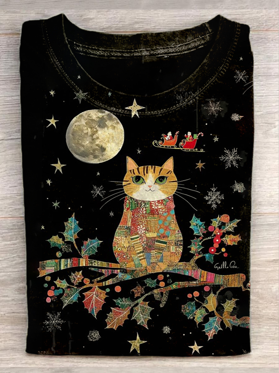 Unisex Cute Black Cat Print Design T-Shirt