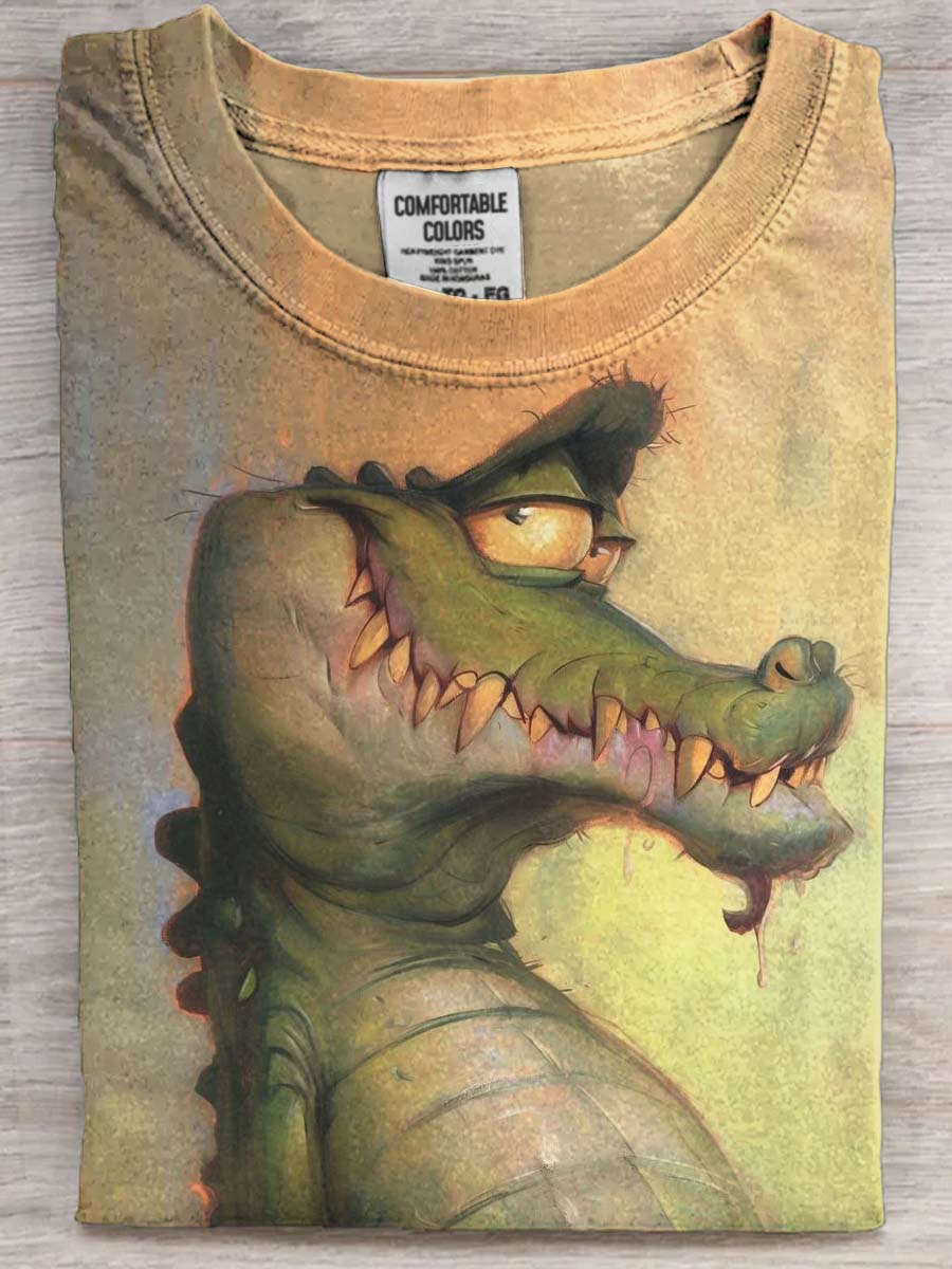 Funny Crocodile Print Casual Short Sleeve T-Shirt