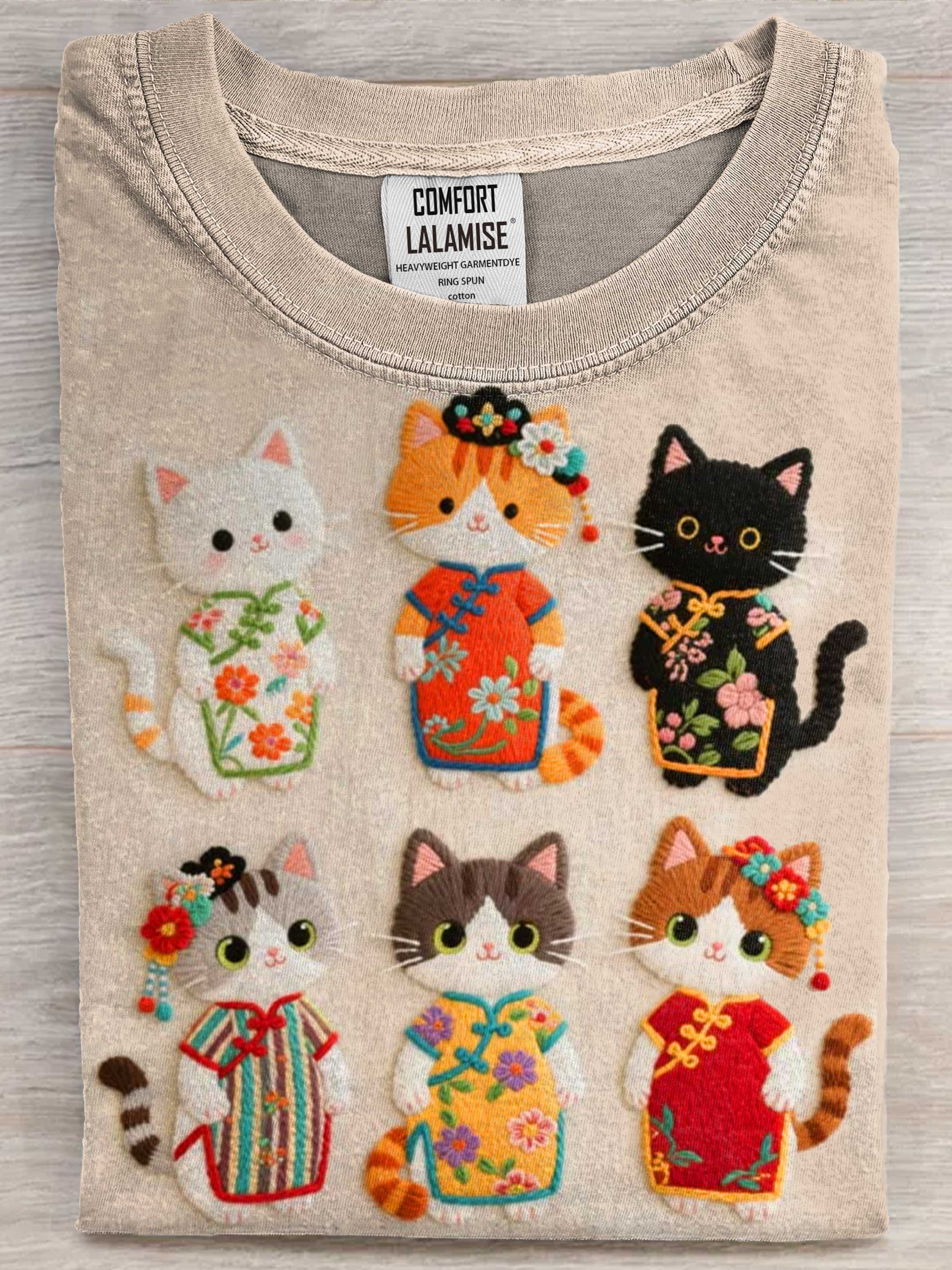 Cute Cats Art Print Casual Short Sleeve T-shirt