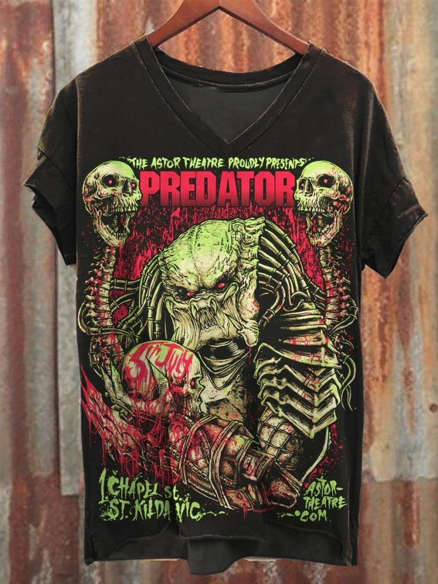 Horror Print V-neck Casual T-Shirt