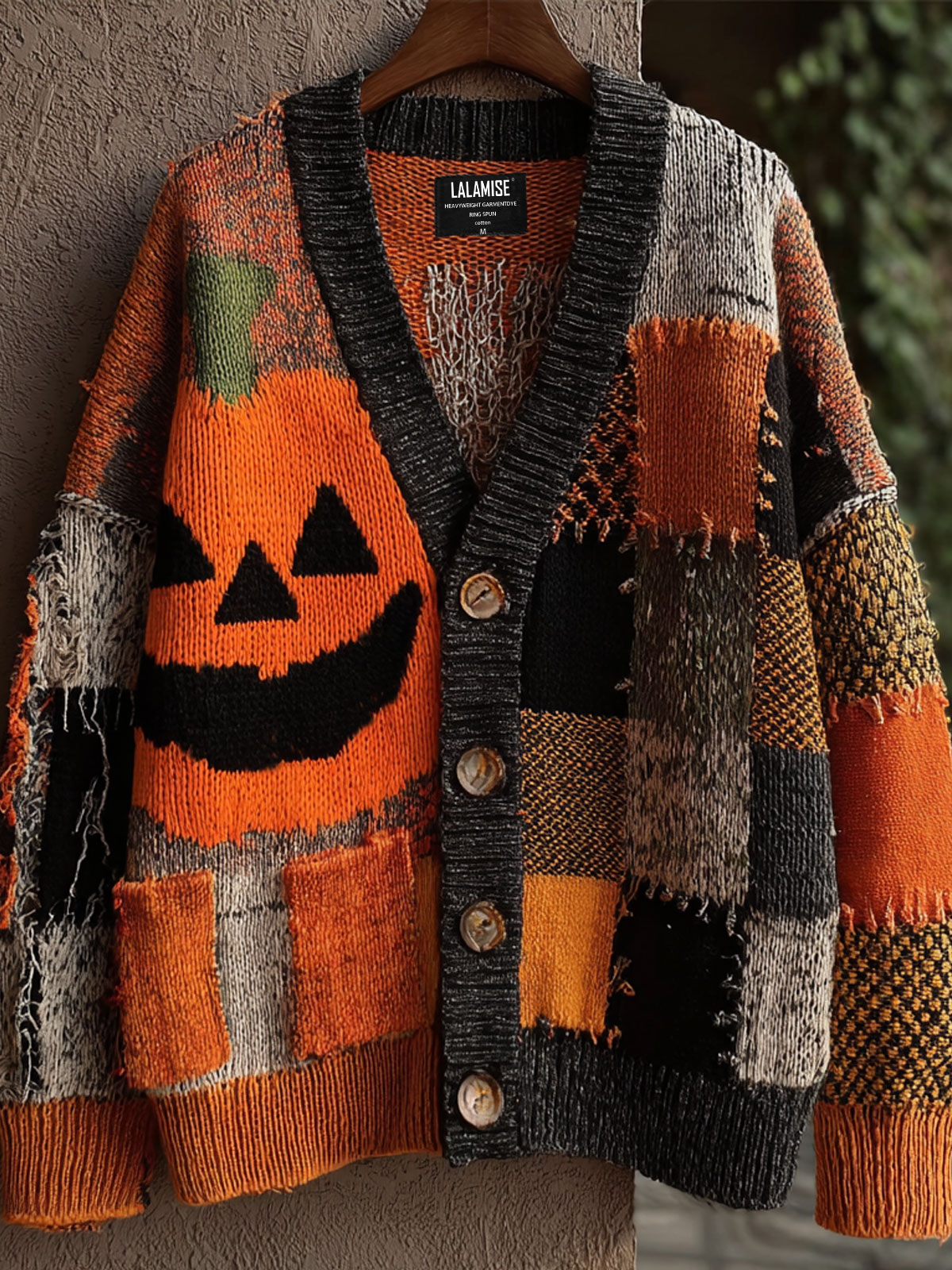 Halloween Patchwork Art Print Buttoned Cardigan Sweater