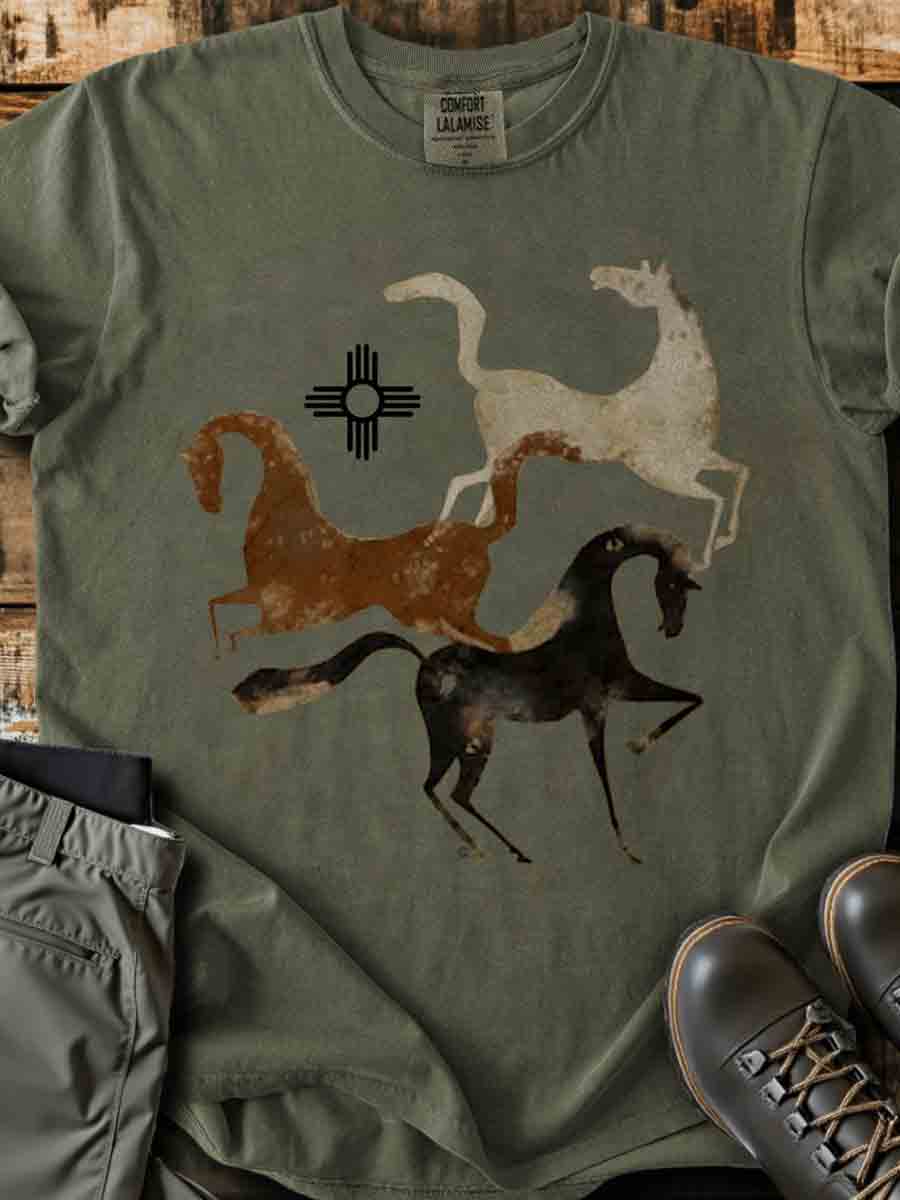 Vintage Horse Art Print Casaul Short Sleeve T-shirt