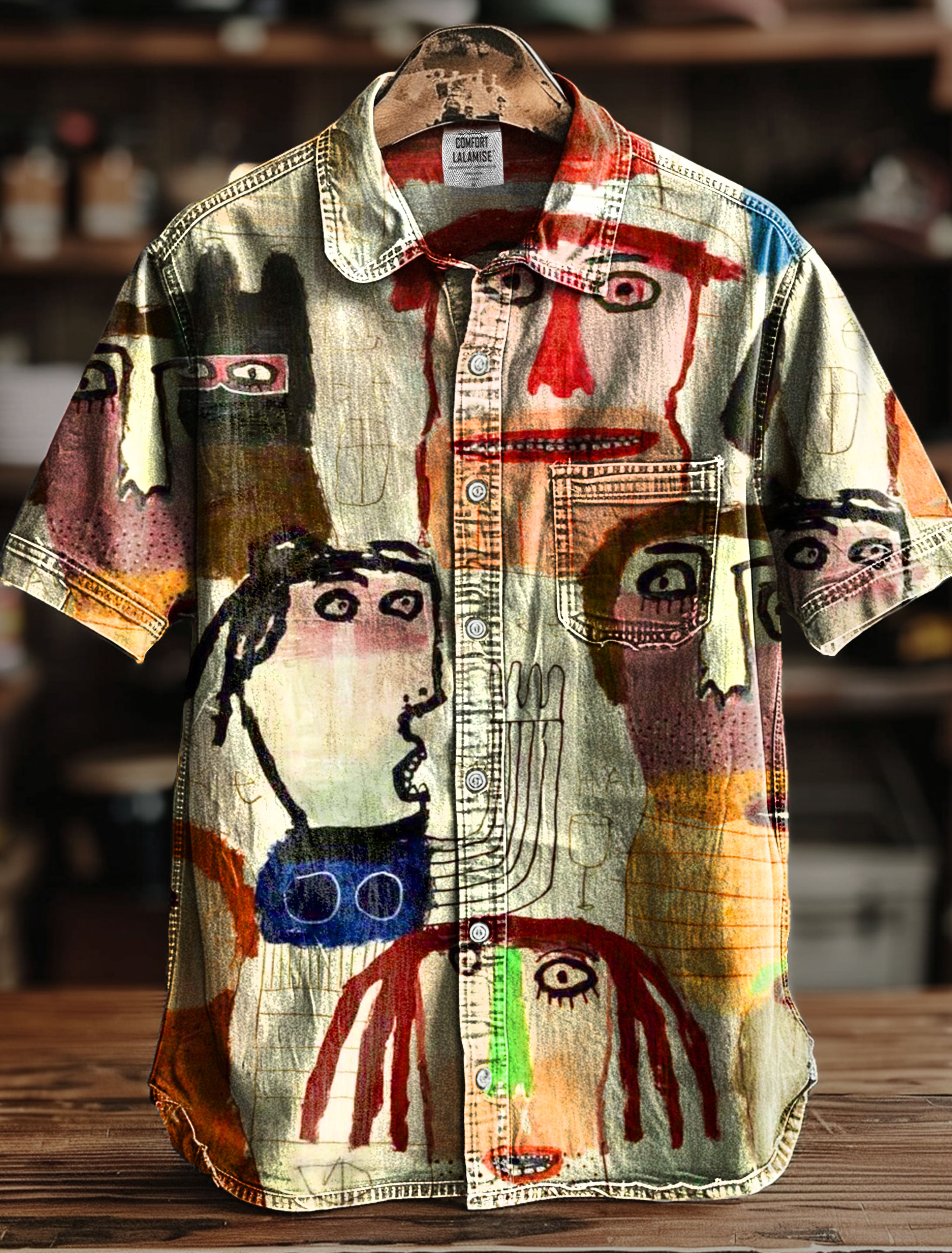 Abstrct Art Print Casual 100% Cotton Shirt
