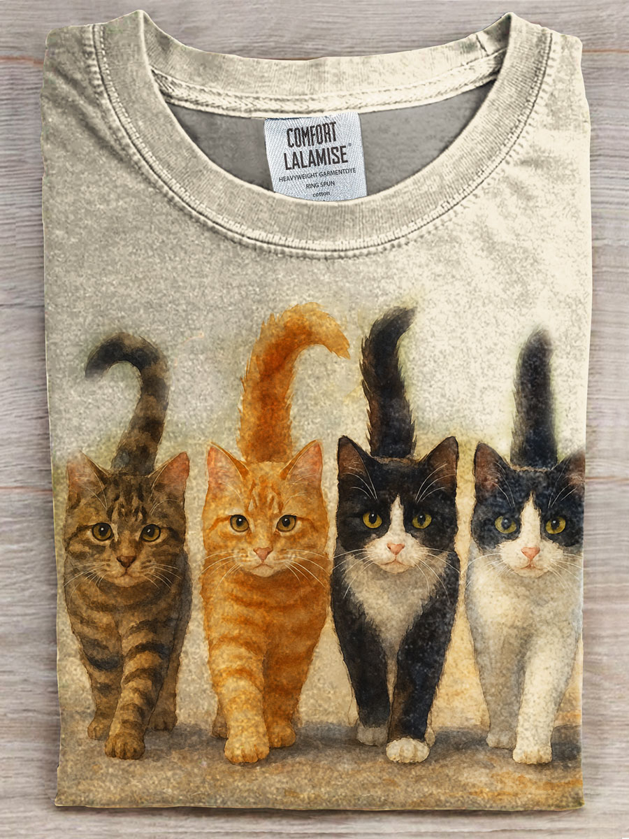 Cat Print Casual T-shirt