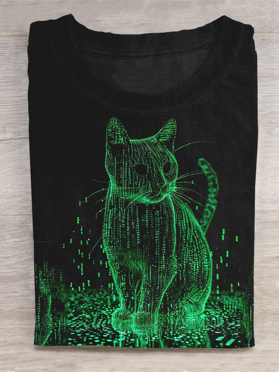 Tech Cat Art Print Casual Short Sleeve T-Shirt