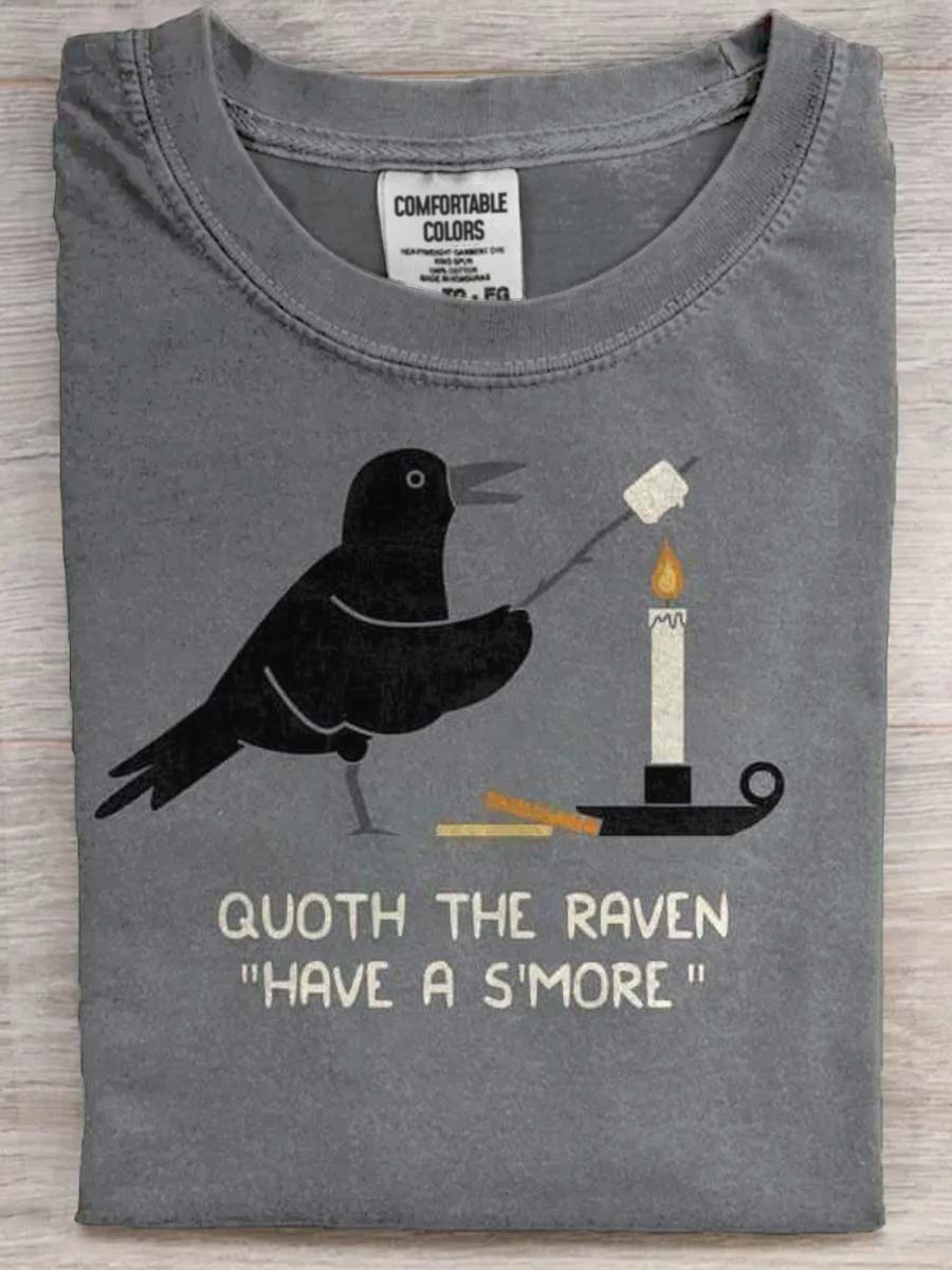 Funny Raven Print Casual Short Sleeve T-Shirt