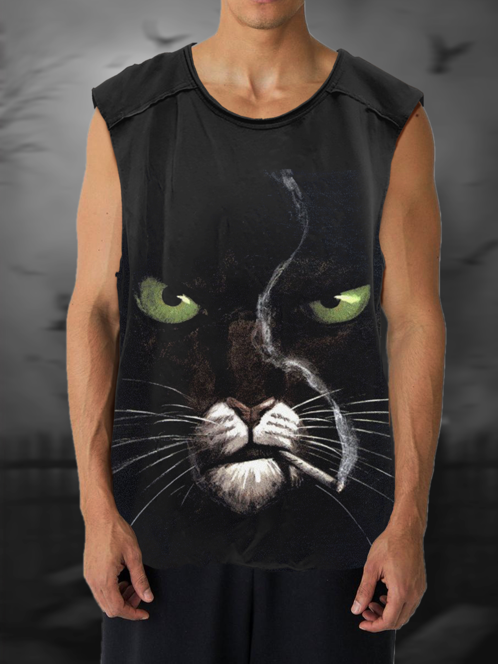 Somkecat Print 100% Cotton Casual Tank Top