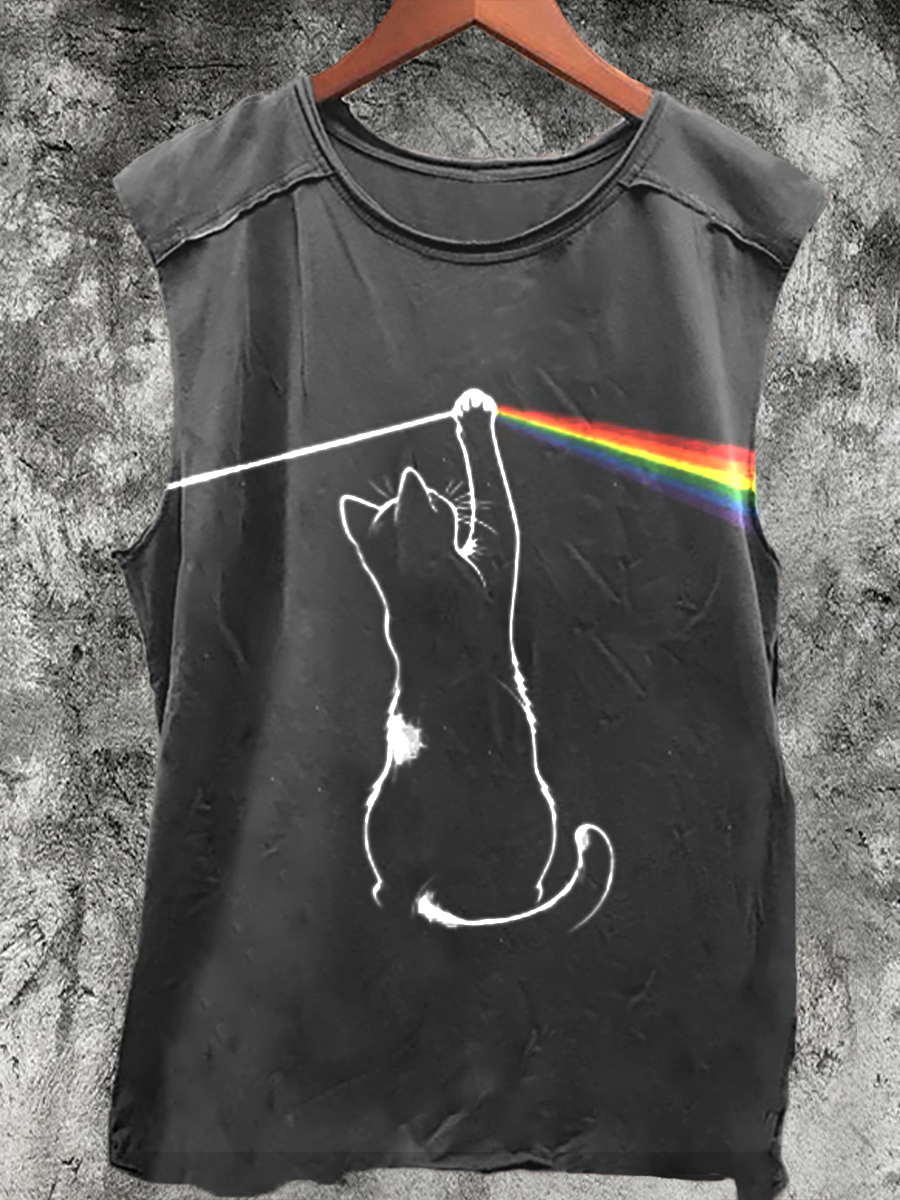 Music Cat Print 100% Cotton Casual Tank Top
