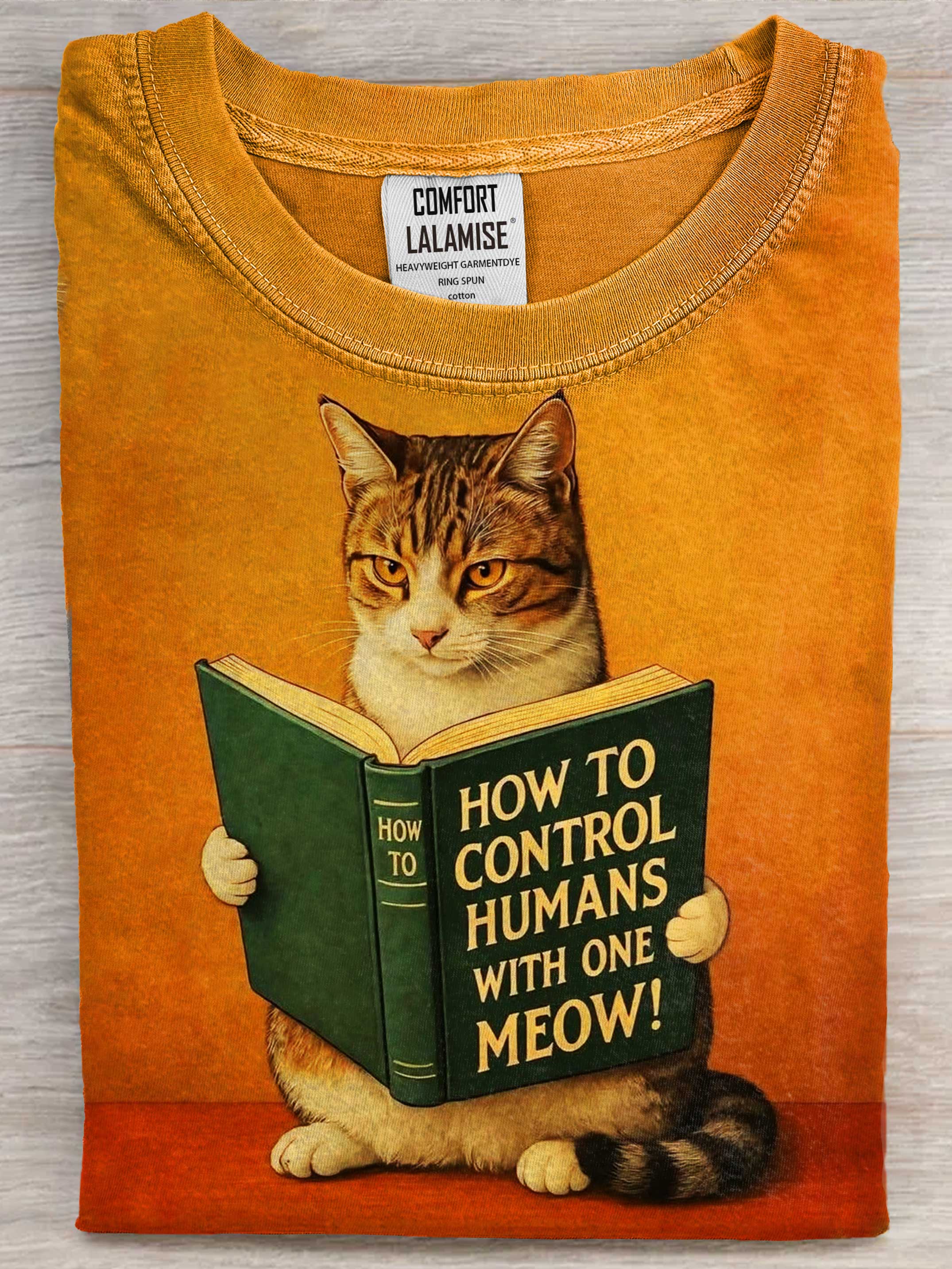 Reading Funny Cat Art Print Casaul Short Sleeve T-shirt