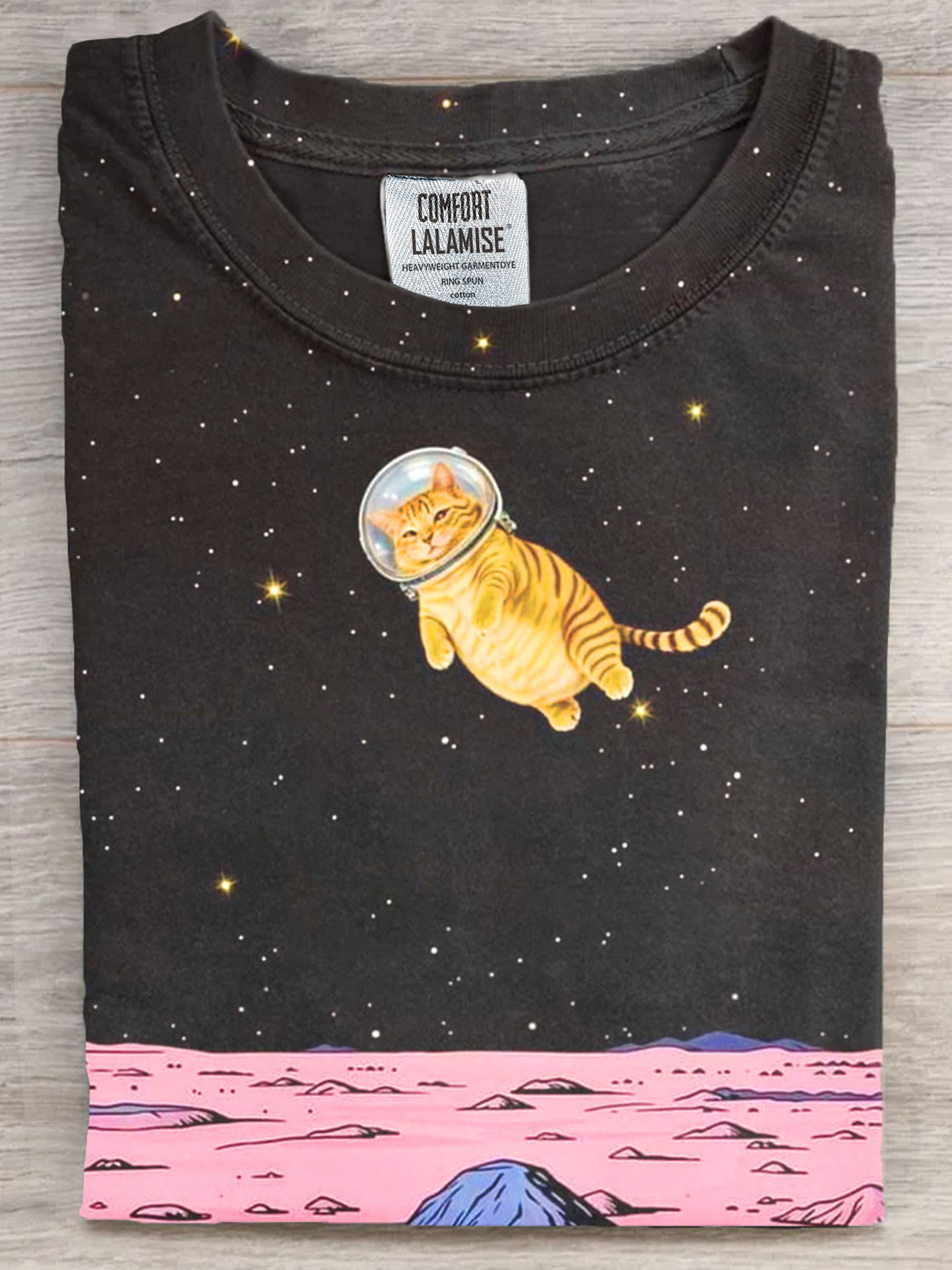 Cat Traveling in Space Art Print Casaul Short Sleeve T-shirt
