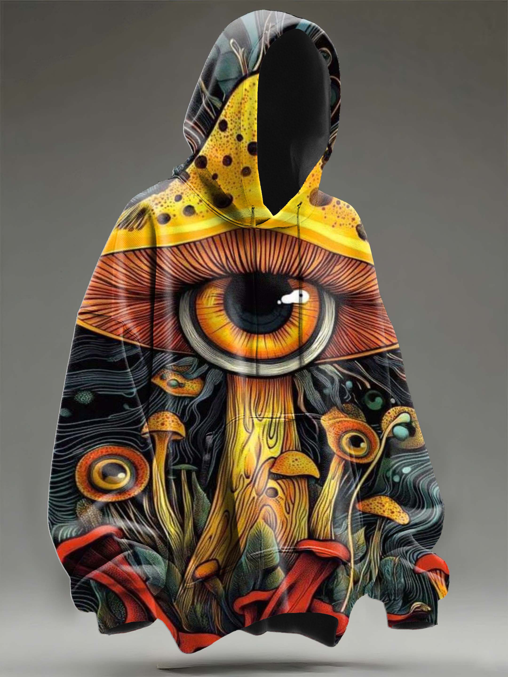 Retro Mushroom Eye Print Casual Hooded Sweatshirt