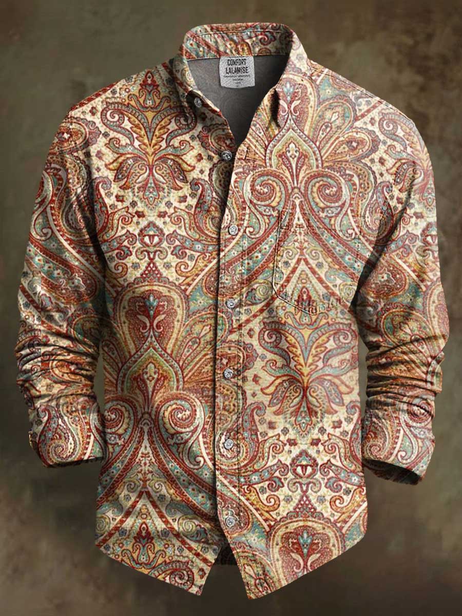 Vintage Paisley Symmetry Art Print 100% Cotton Long Sleeve Shirt