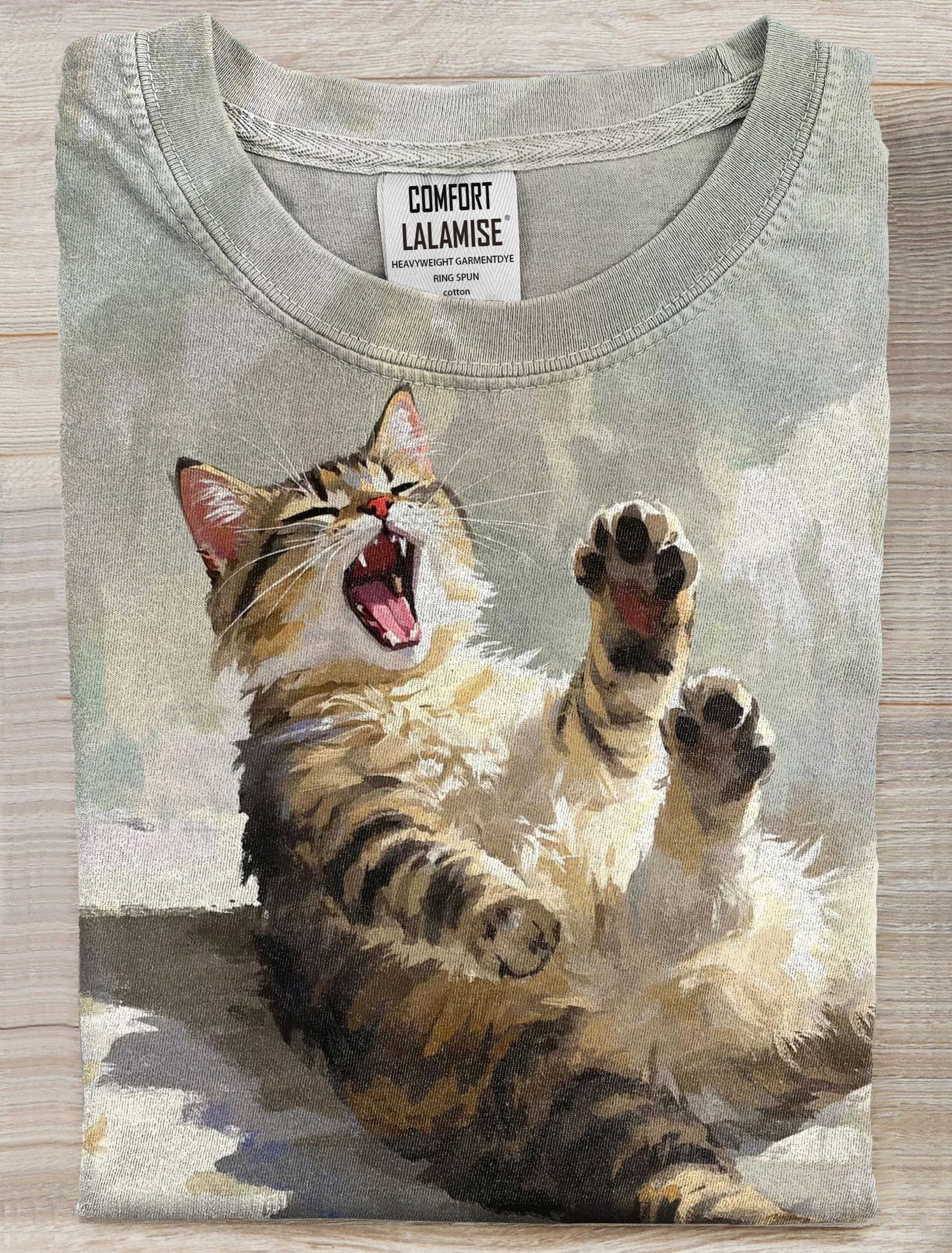Laughing Hard Cat Art Print Casaul Short Sleeve T-shirt