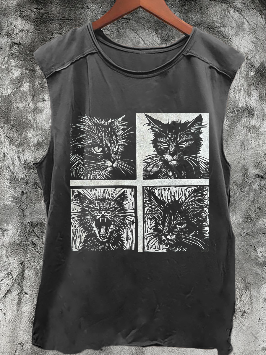 Cats Print 100% Cotton Casual Tank Top