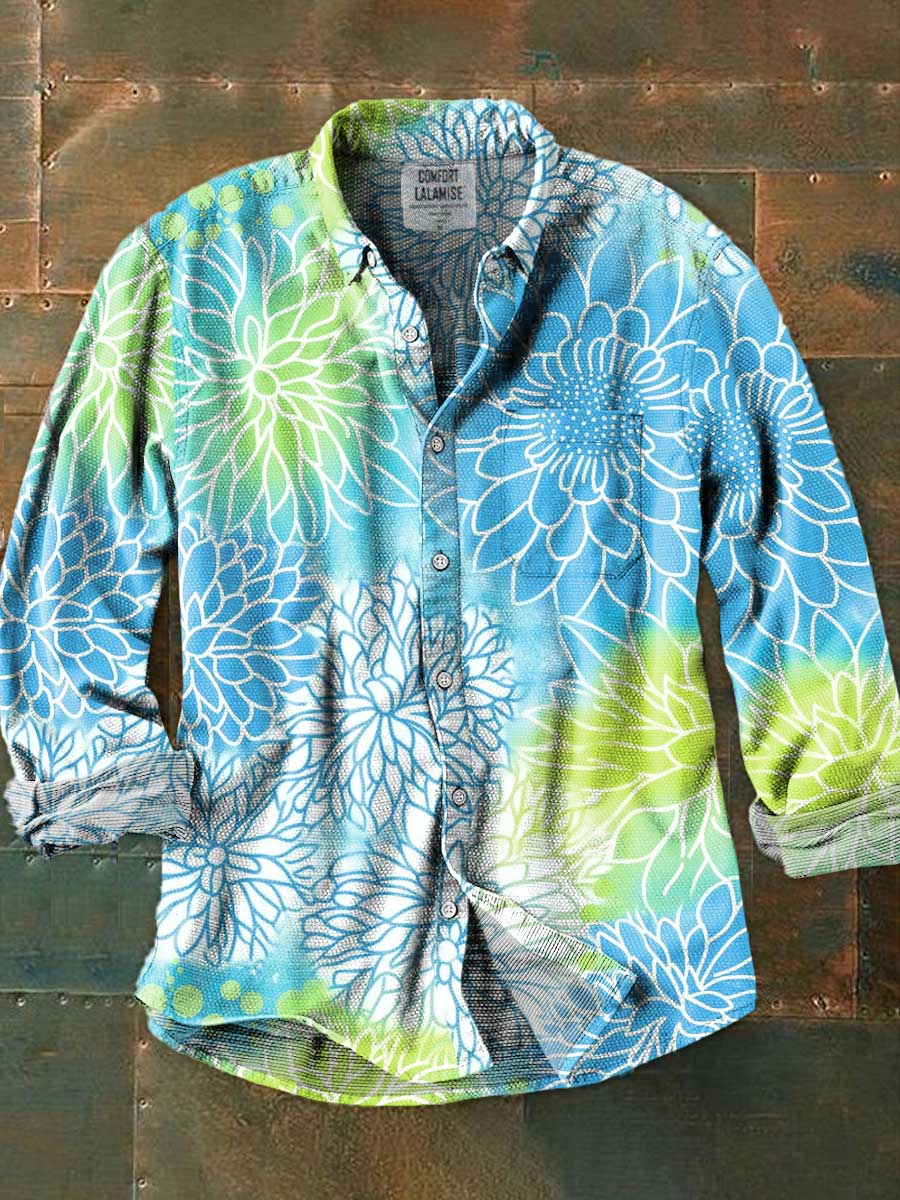 Chrysanthemum Gradient Art Print 100% Cotton Long Sleeve Shirt