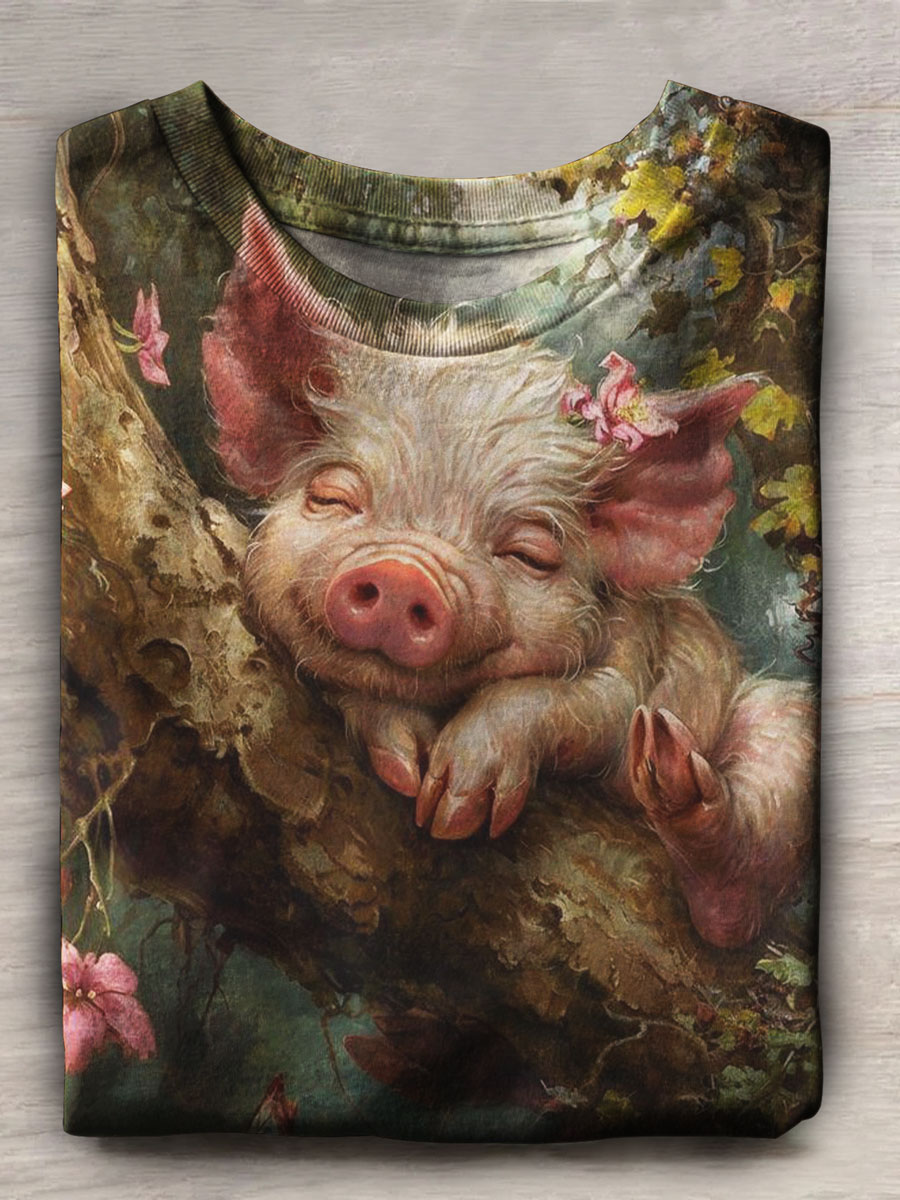 Pig Print Casual Short Sleeve Top