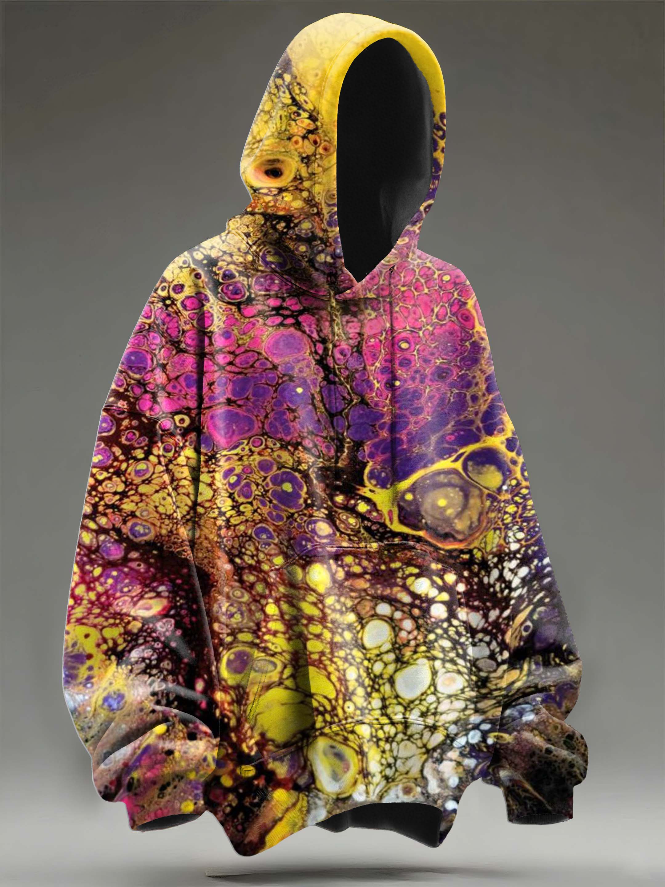 Yellow Purple Gradient Abstract Ripple Art Print Casual Hoodie Sweatshirt
