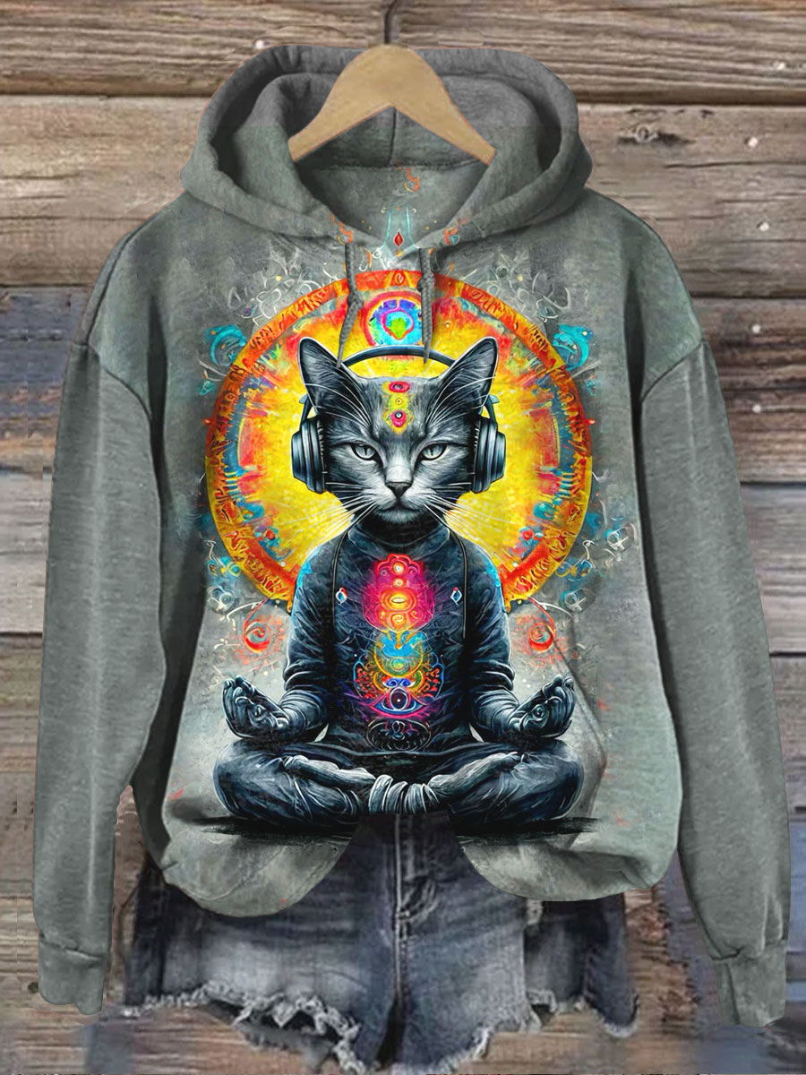 Fancy Yoga Cat Meditation Music Art Casual  Sweatshirt