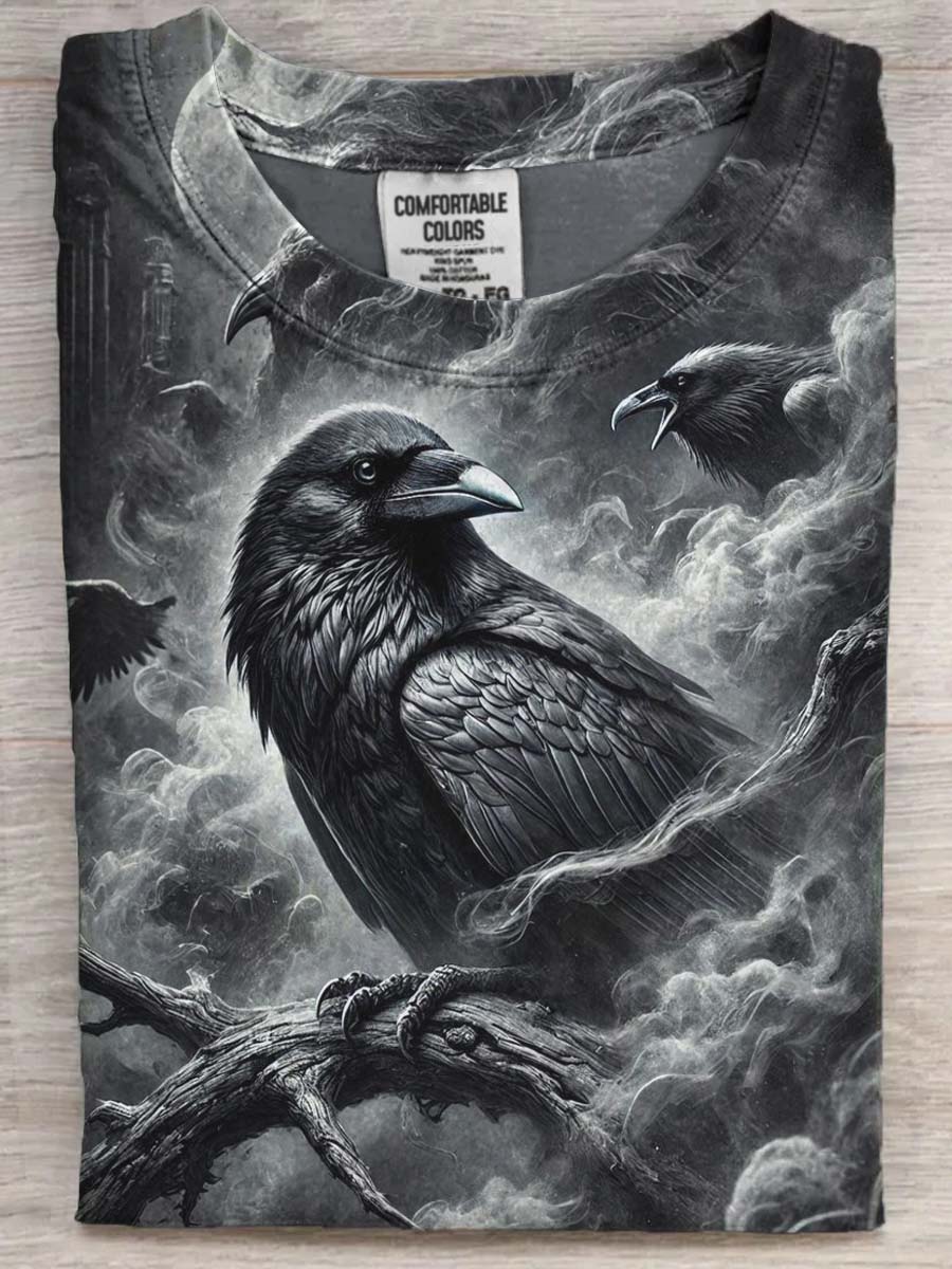 Raven Print Casual Short Sleeve T-Shirt