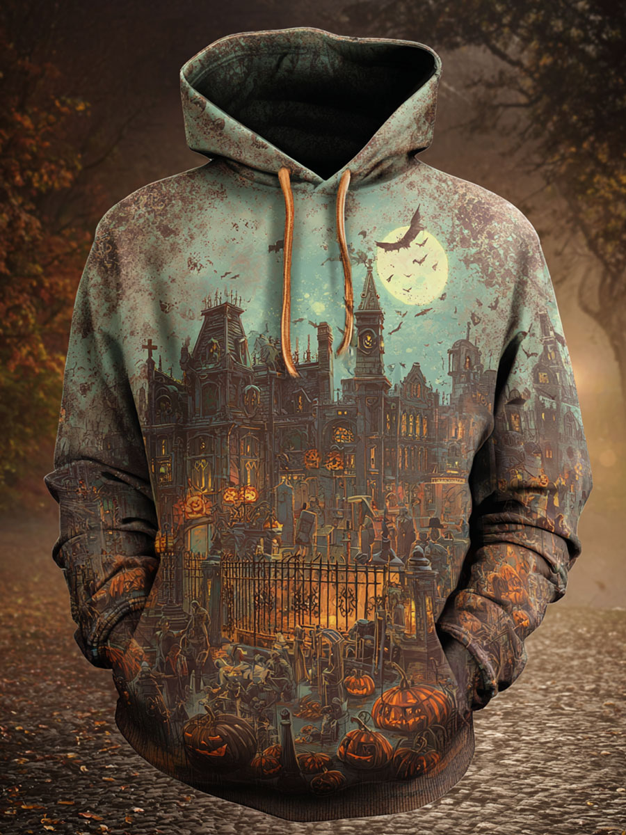 Haunted House Prints Casual Hoodie Sweatshirt