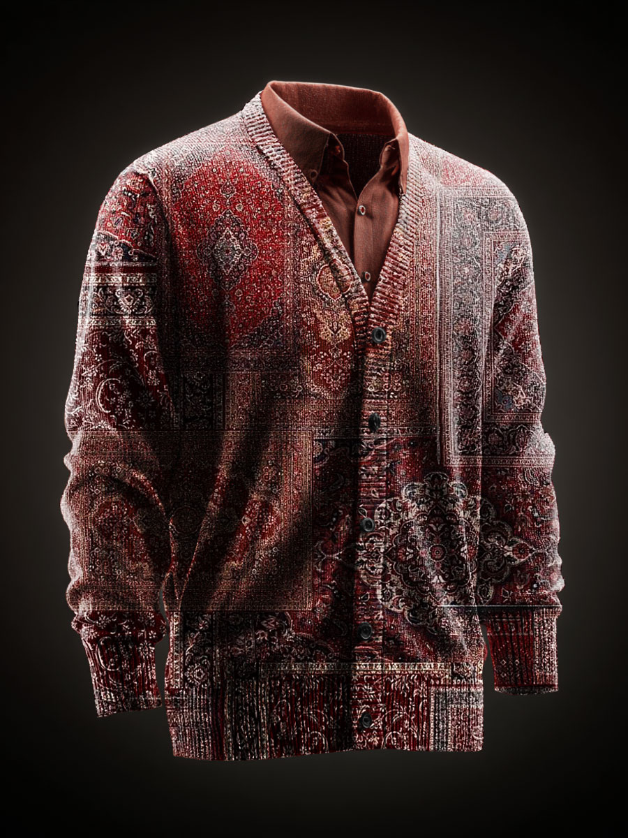 Ethnic Flower Art Printed Casual Cardigan Sweater