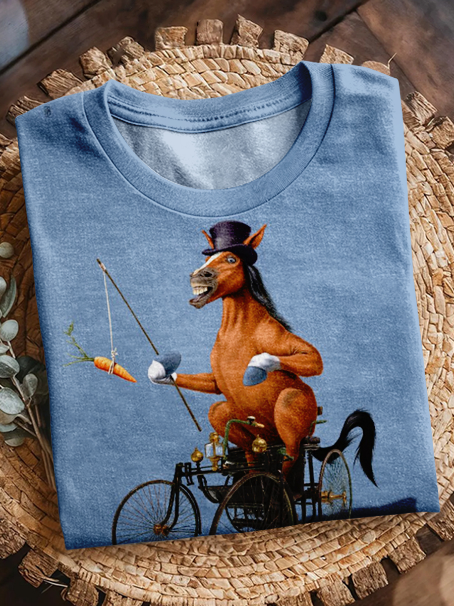 Retro Fun Horse Print Short Sleeve T-Shirt