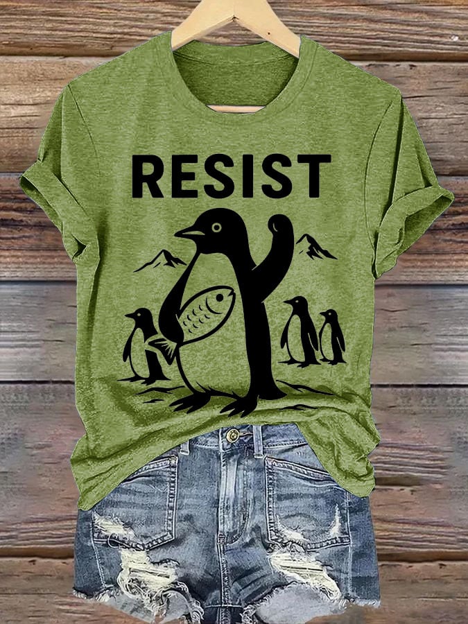 Women's Penguins Resist Printed Round Neck T-shirt