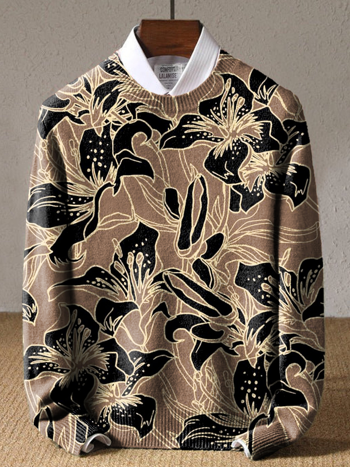 Vintage Abstract  Ethnic Floral Totem Art Print Knit Pullover Sweater