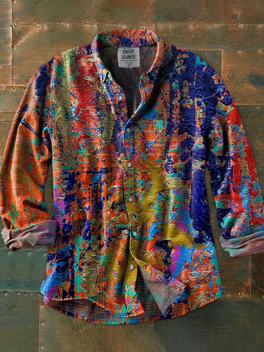 Vintage Abstrct  Art Print 100% Cotton Long Sleeve Shirt