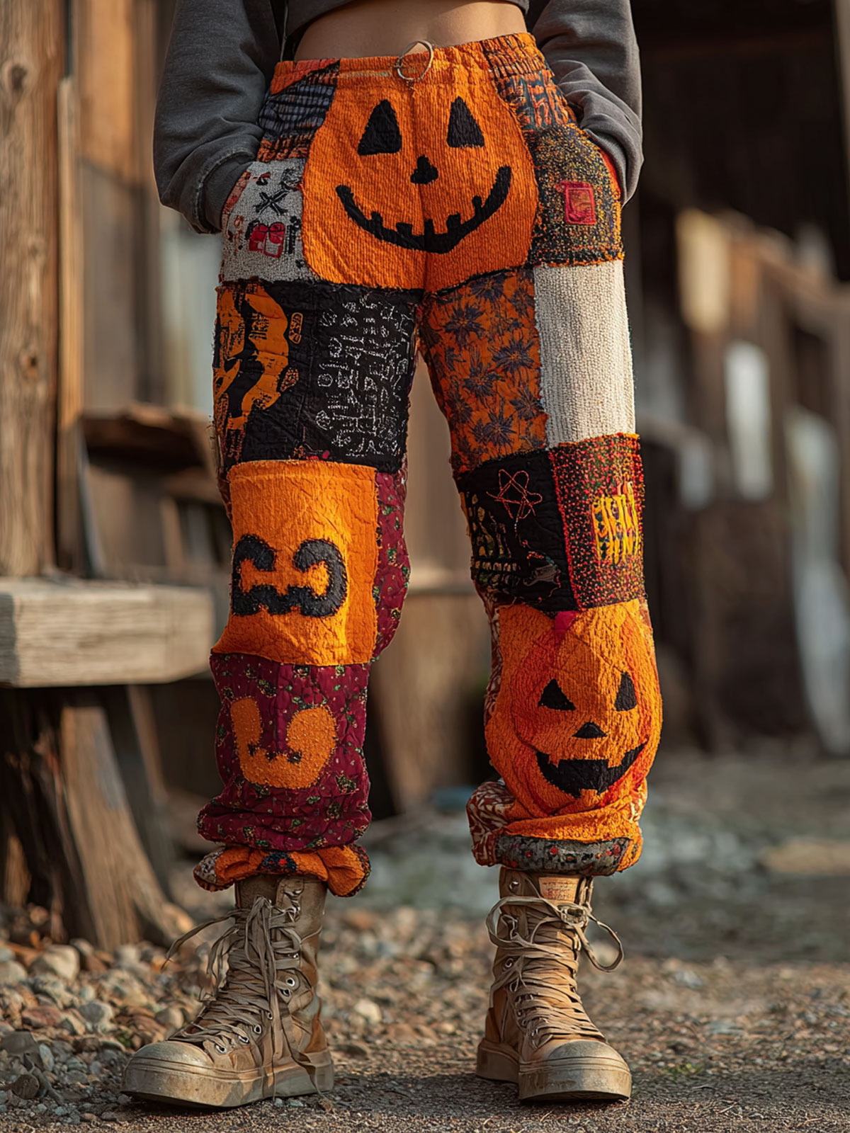 Halloween Patchwork Art print Cotton Wide Leg Pant