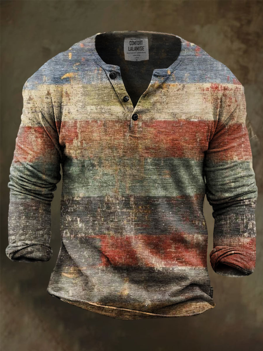 Vinatge Art Print Henley Sweatshirt