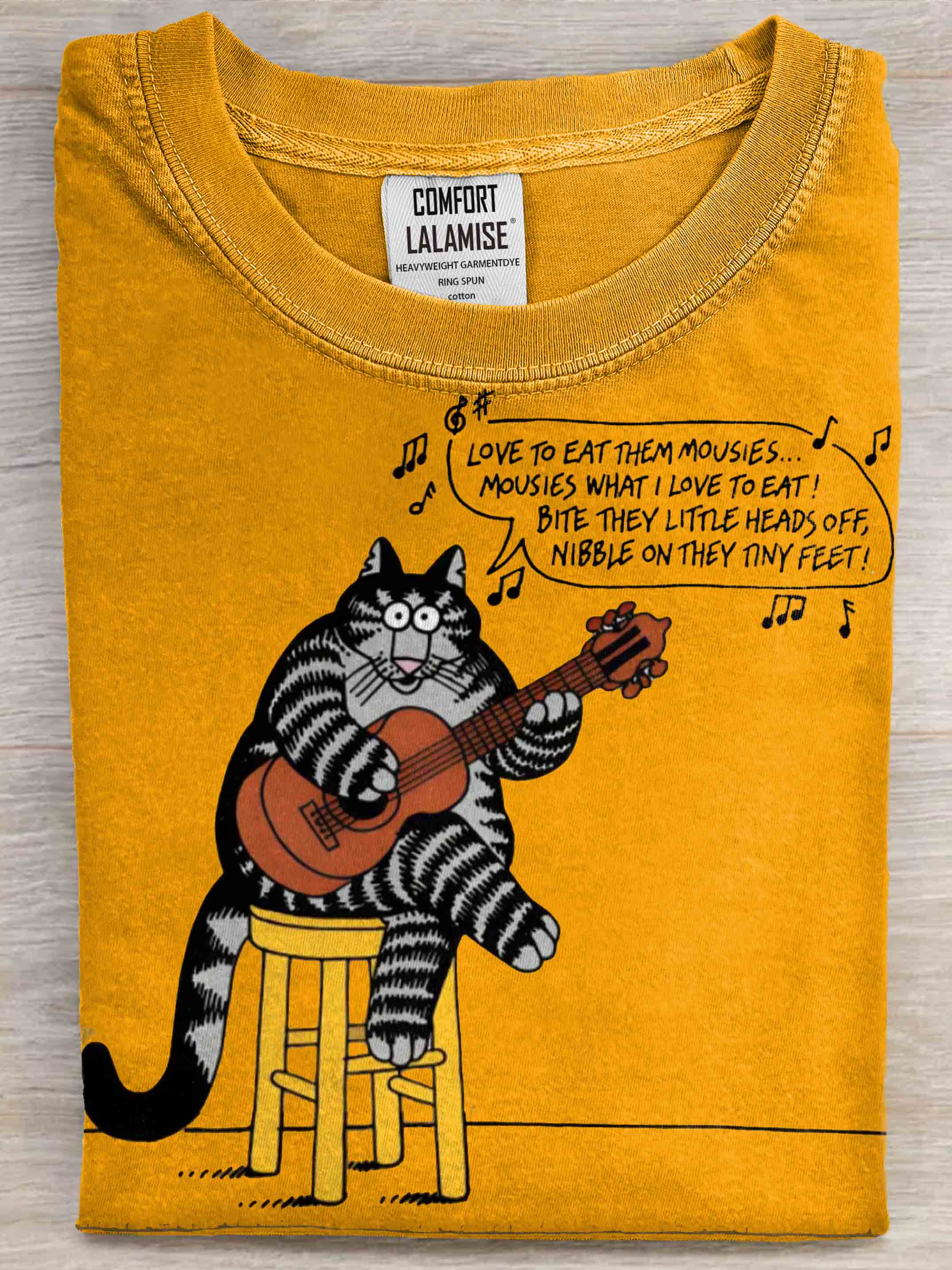 Cute Cat Play Guitar Art Print Casual Short Sleeve T-shirt