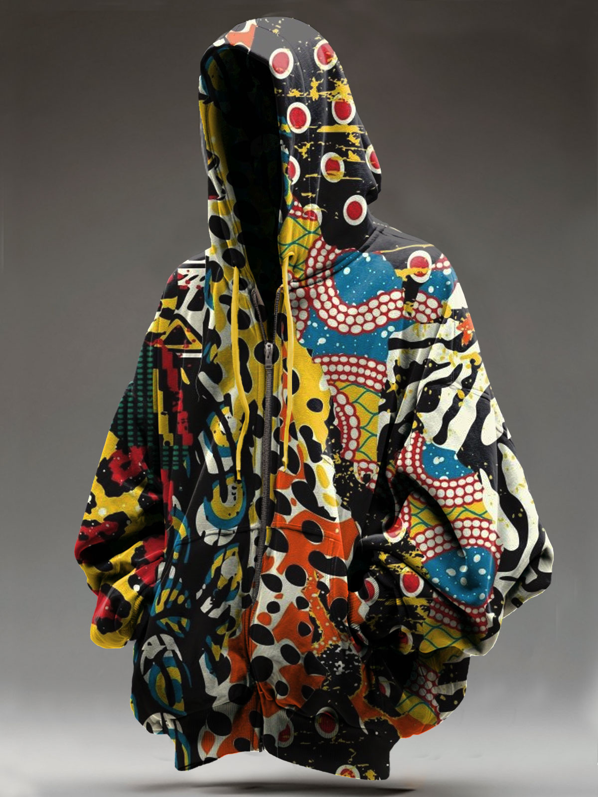 Vintage Art Print Casual Zip Hoodie Sweatshirt