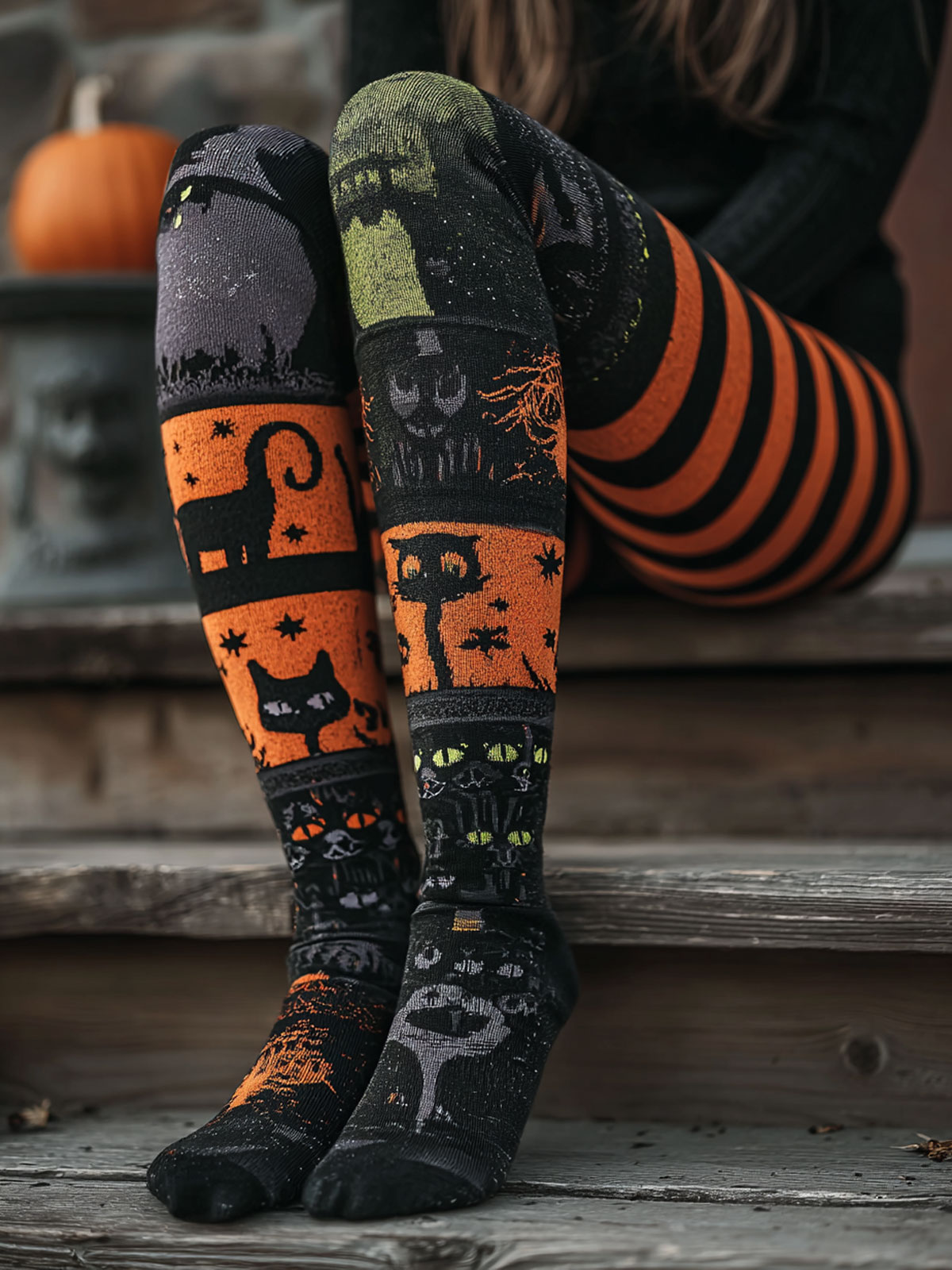 Halloween Cute Cat Art Print Casual  Leggings