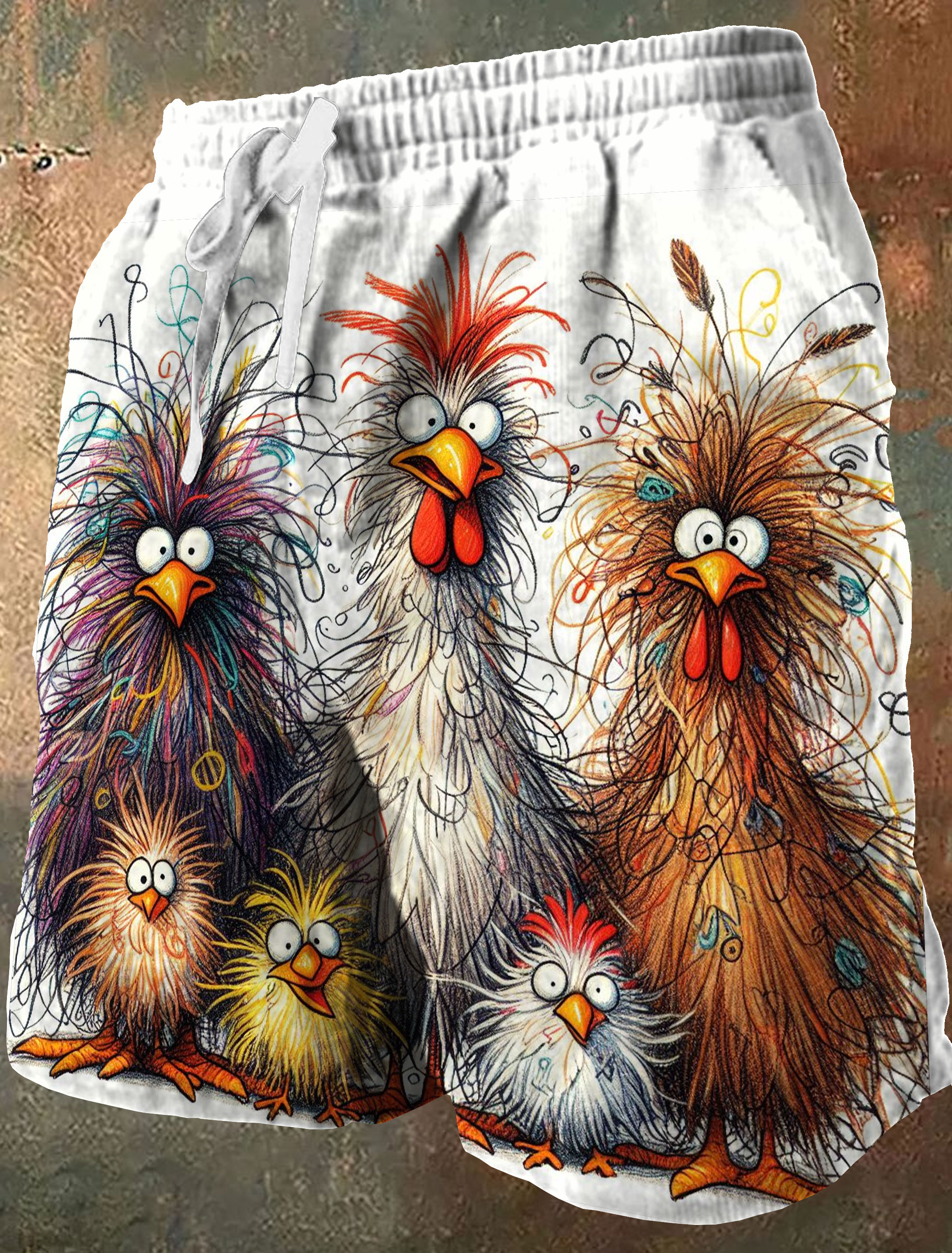 Funny Chicken Famliy Art Print Casual Short Pants