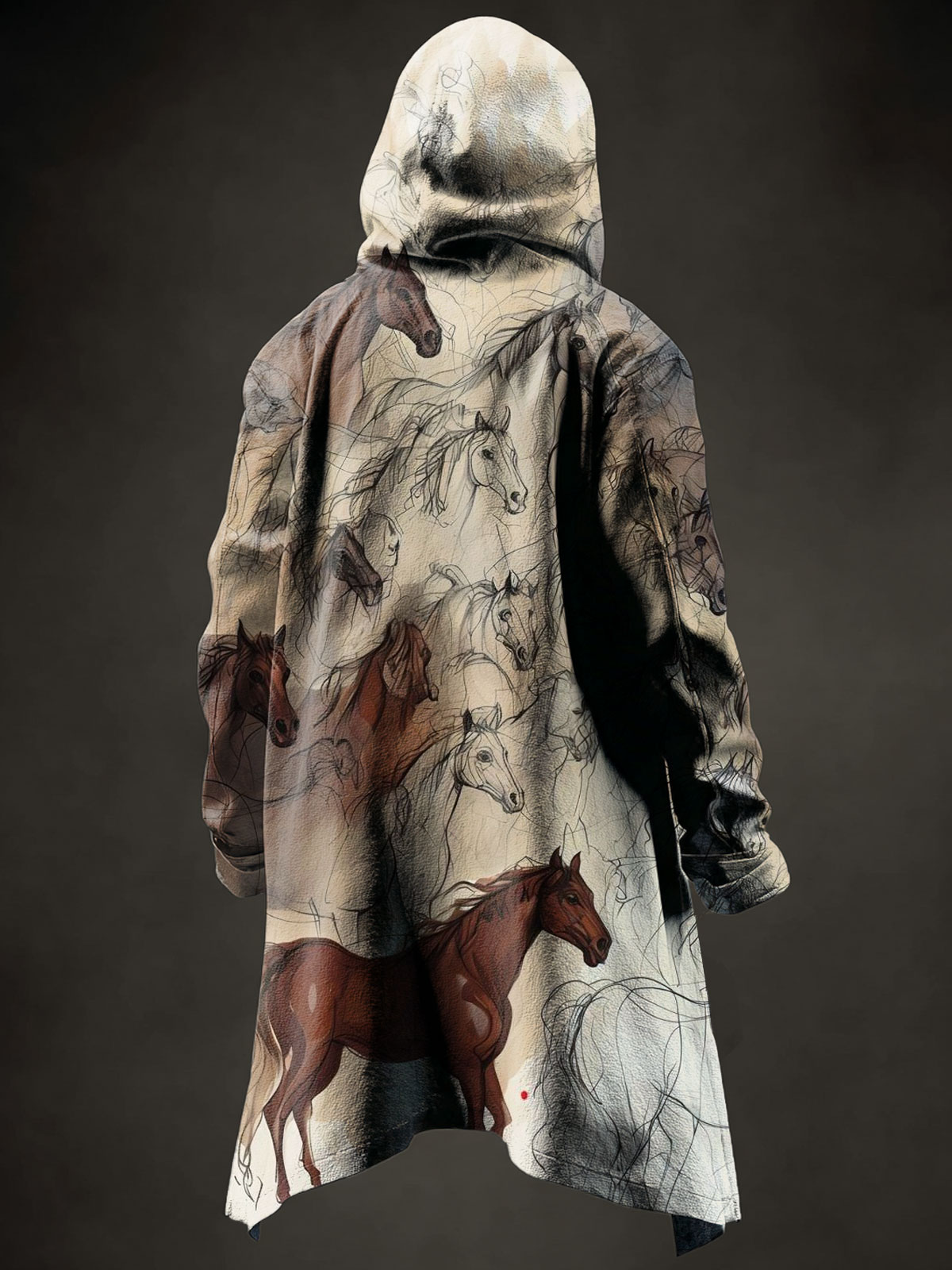 Vintage Horse Art Print Casual Hoodie Jacket