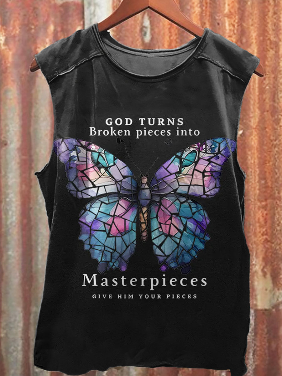 God Turns Broken Pieces Into Masterpieces Vintage Print 100% Cotton Casual Tank Top