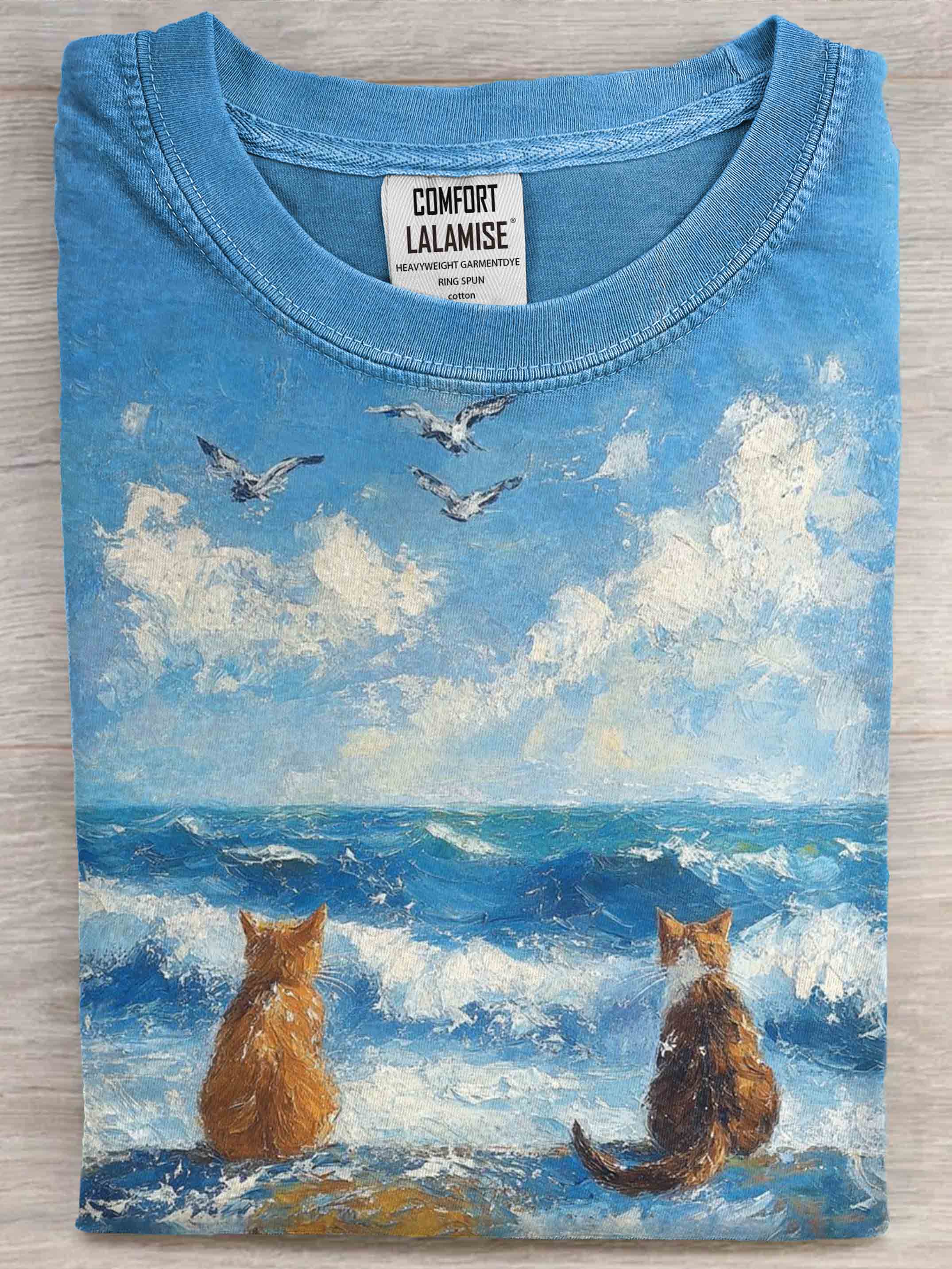 Cats Ocean Art Print Casual Short Sleeve T-shirt