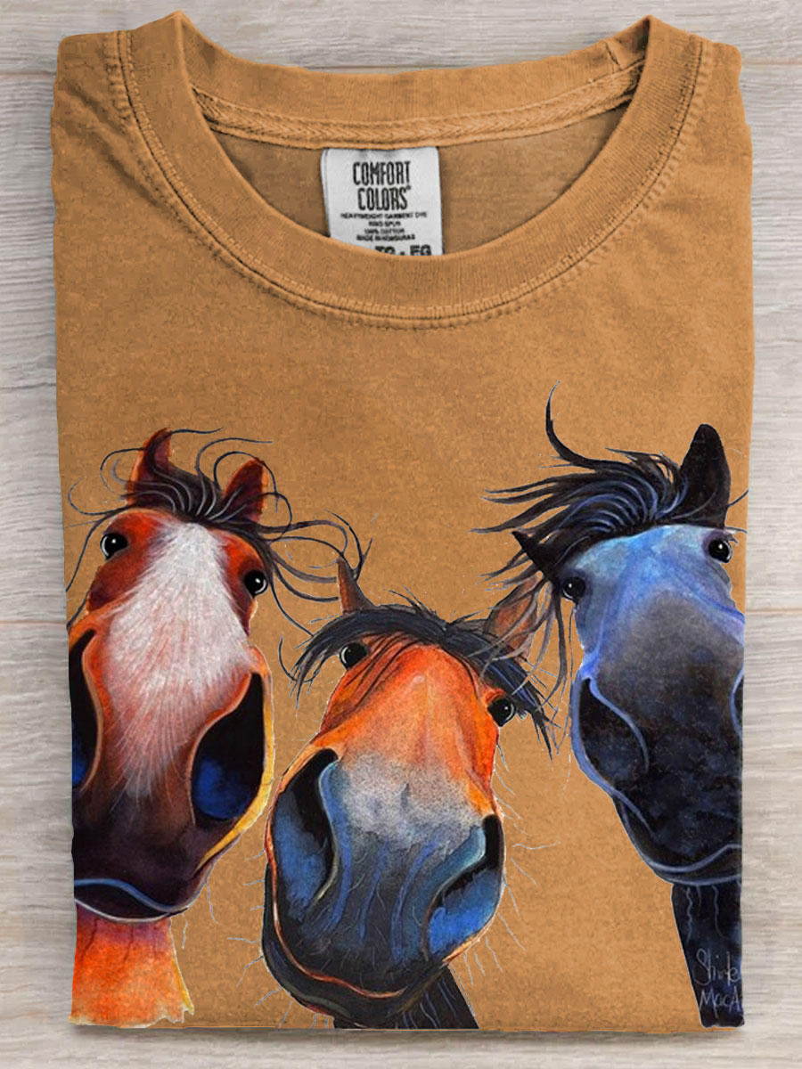 Happy Horse Art Print Casaul Short Sleeve T-shirt