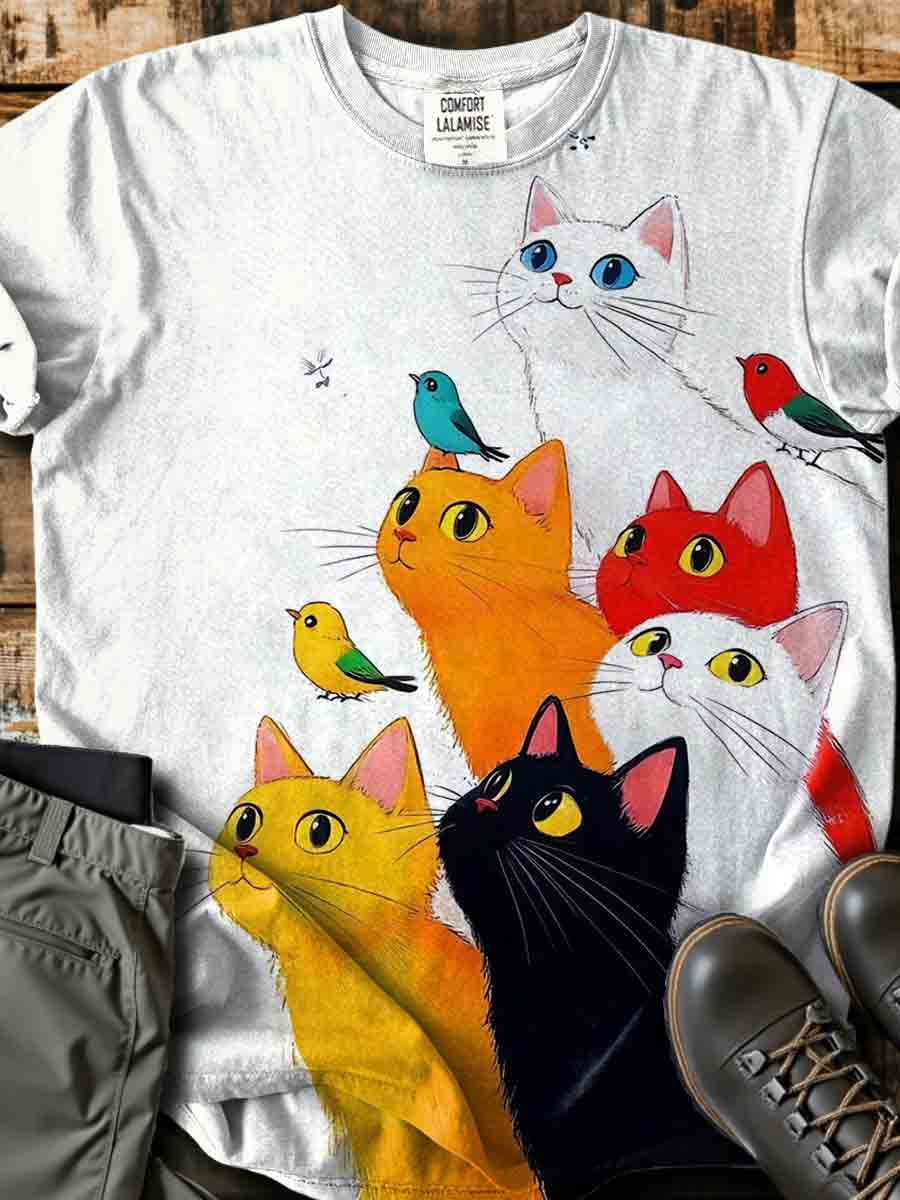 Cats Art Print Casaul Short Sleeve T-shirt