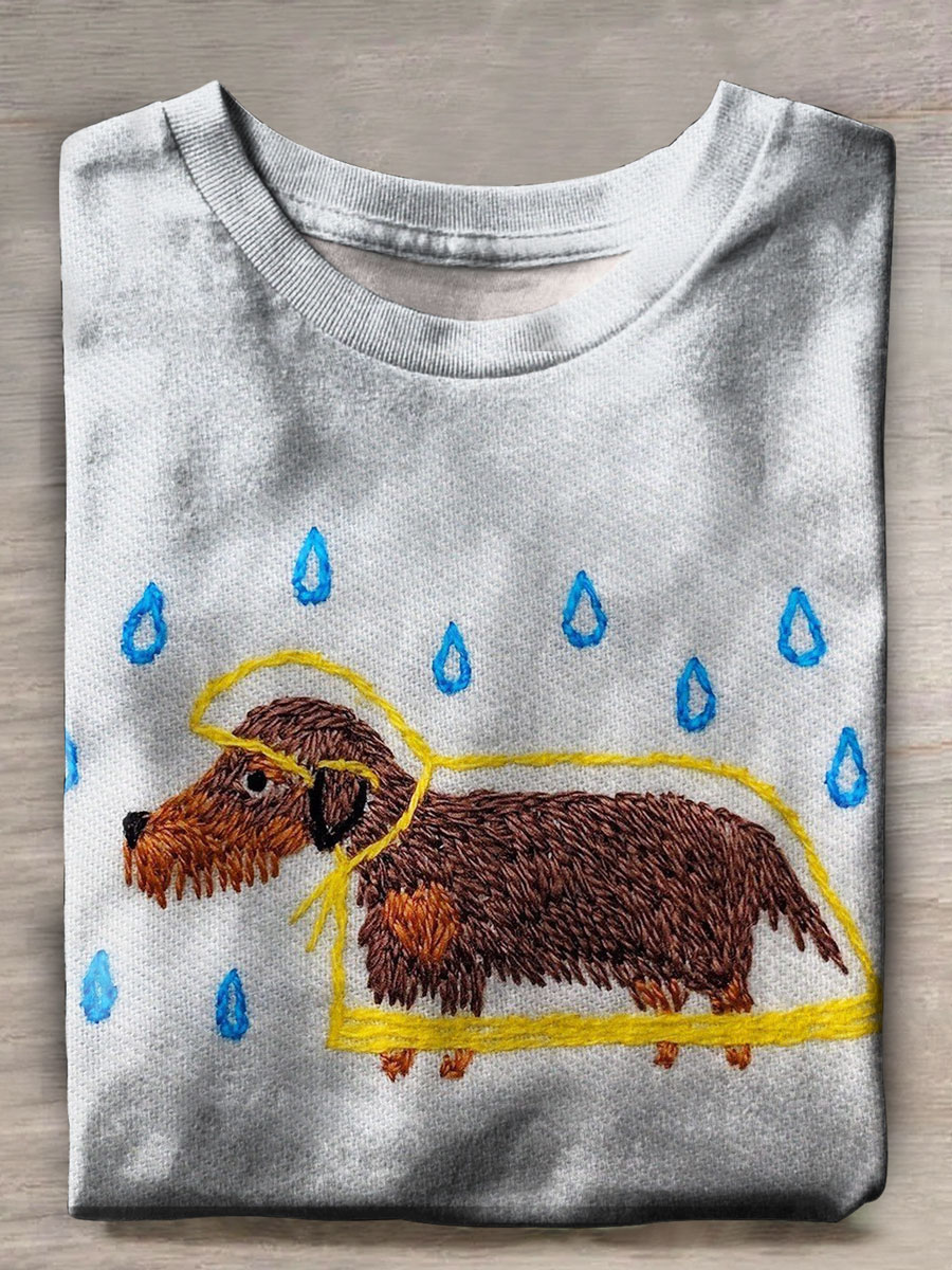 Cute Dog Print Casual T-shirt