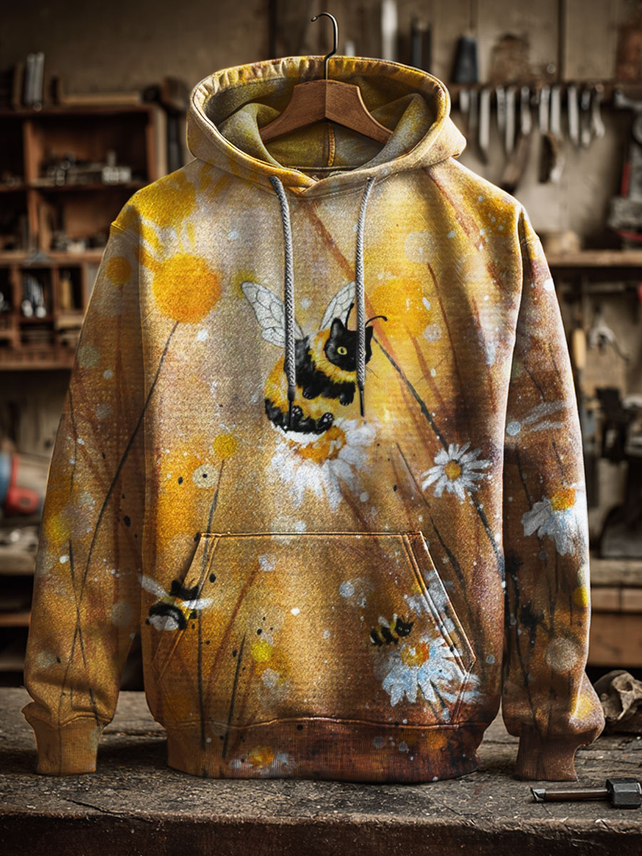 Bee Cat Art Prints Casual Hoodie Sweatshirt