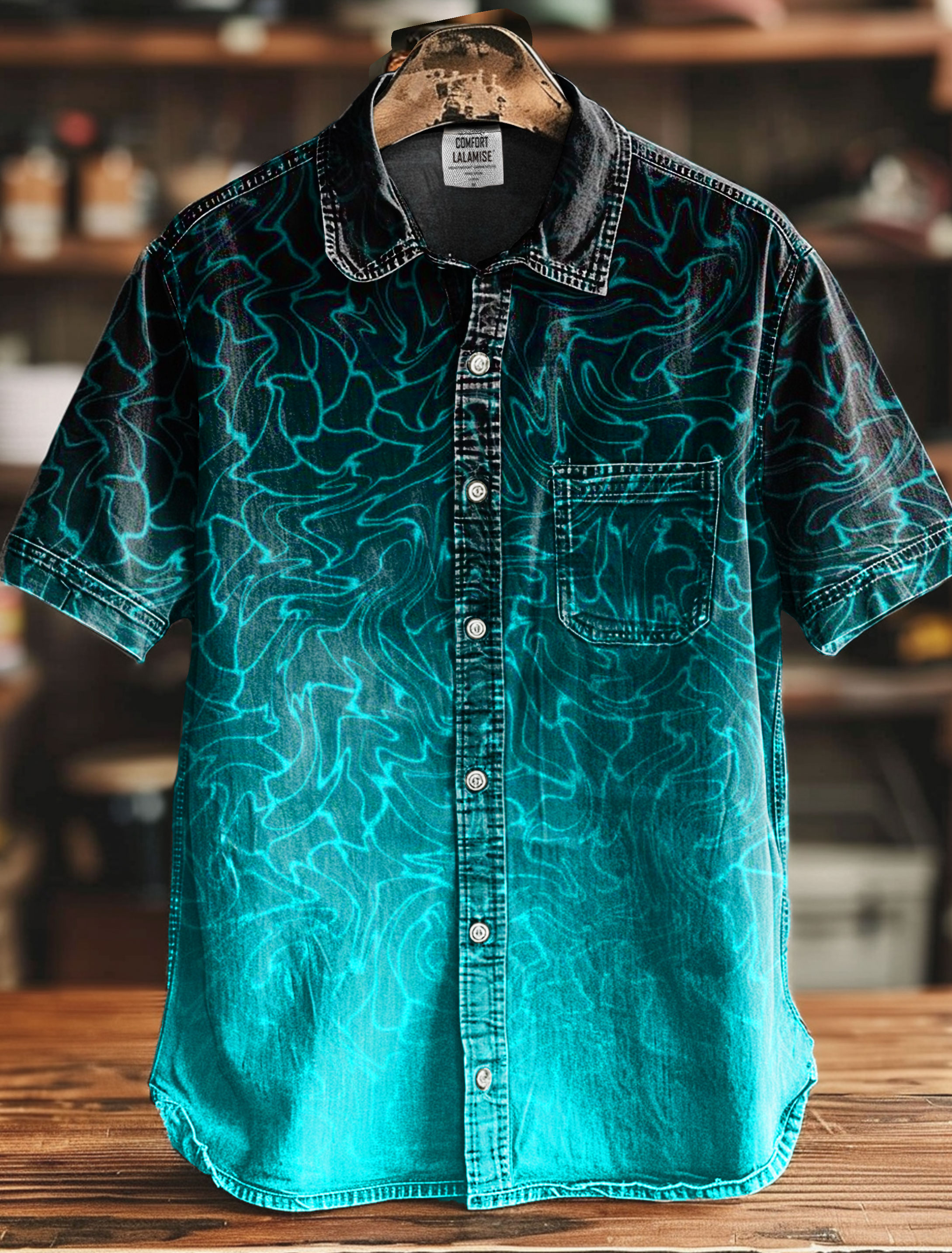 Ocean Color Gradient Art Print Casual 100% Cotton Shirt