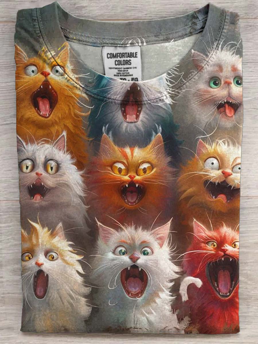 Roaring Cat Print Casual Short Sleeve T-Shirt