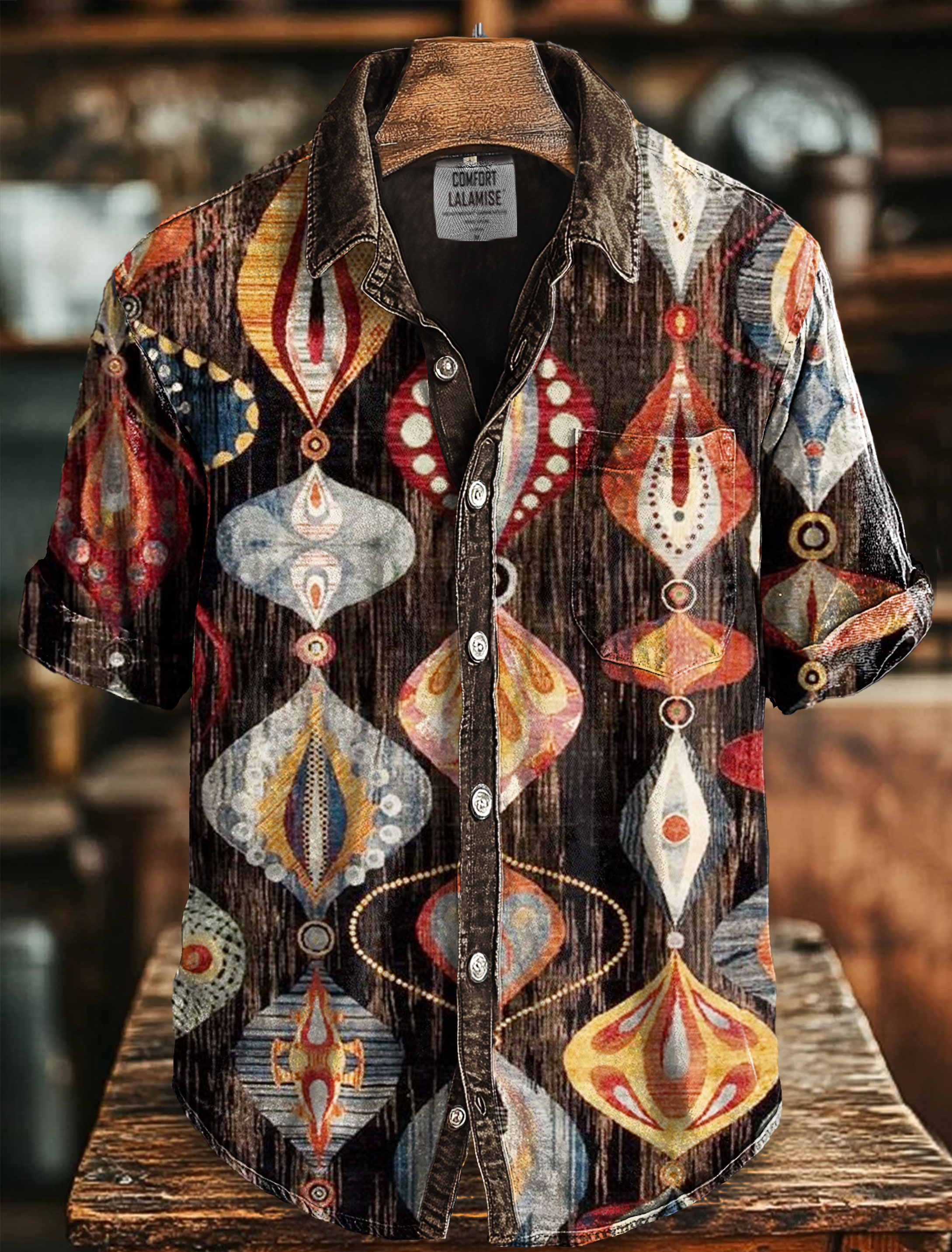 Vintage Mid Centry Art Print Casual 100% Cotton Shirt