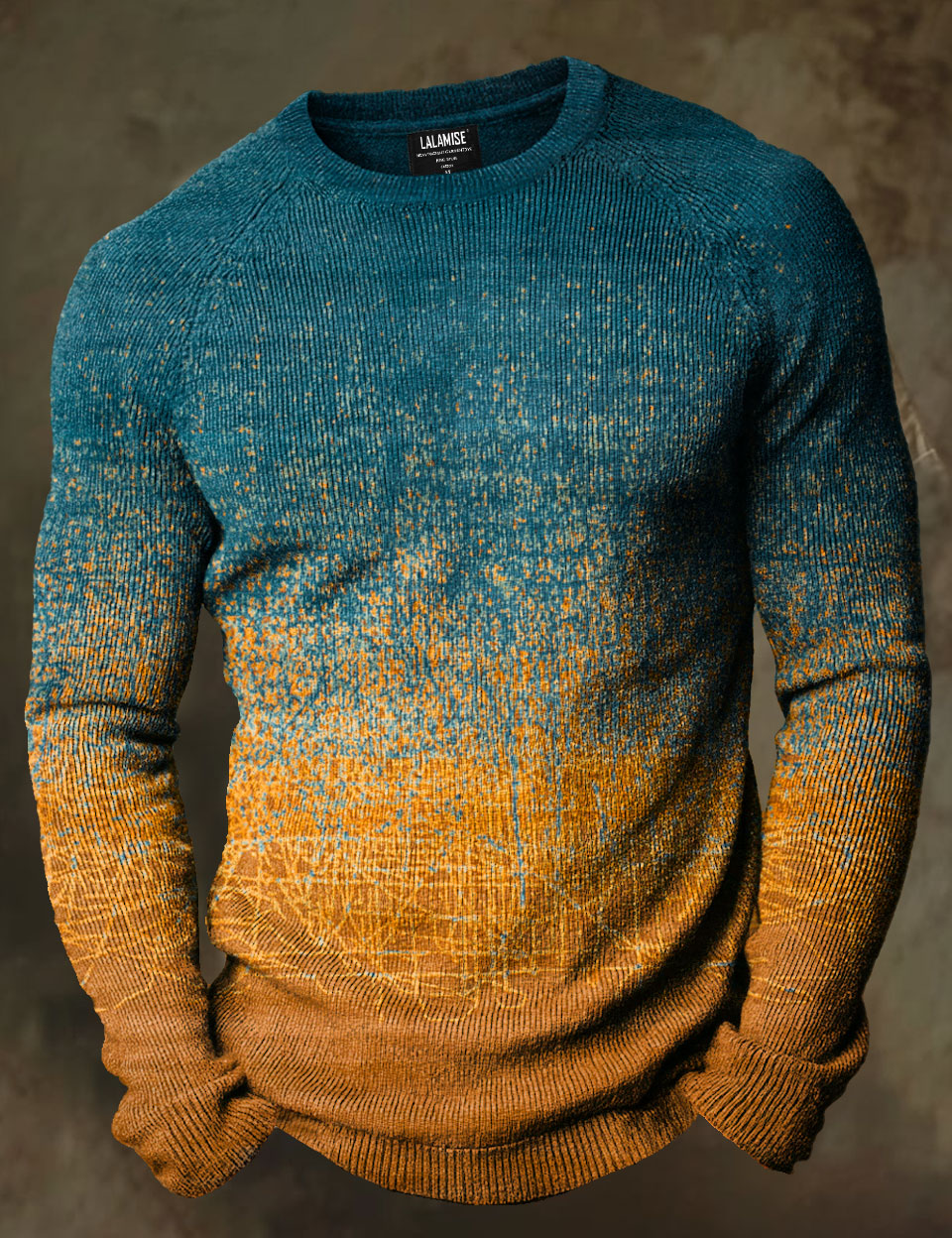 Vintage Gradient Abstract Art Print Causal Long Sleeve Cozy Knit Pullover Sweater