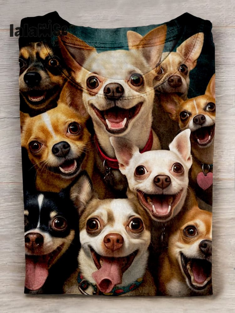 Cute Dog Art Print Casaul Short Sleeve T-shirt