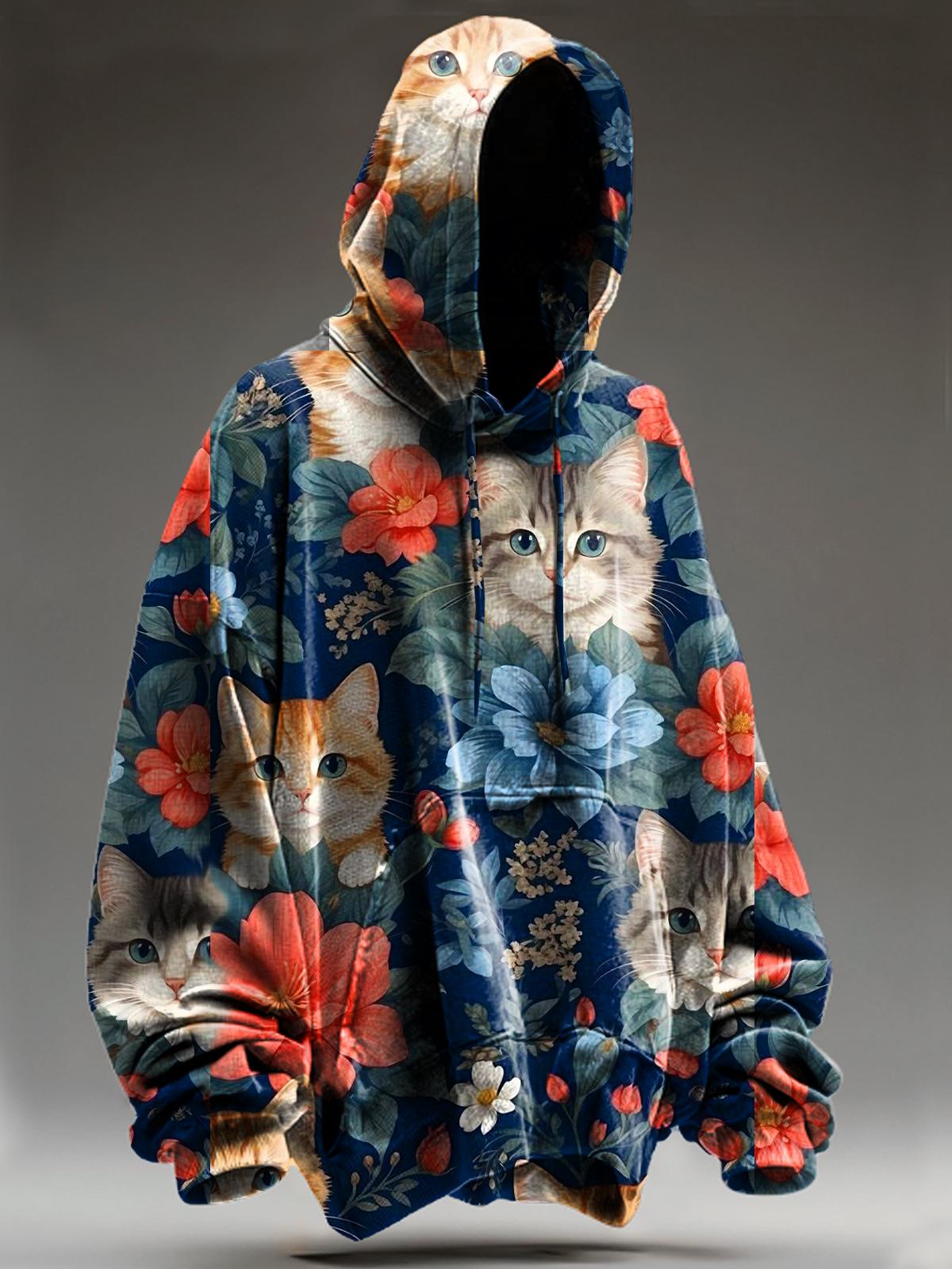 Unisex Vintage Abstract Fantasy cat  Art Print Casual Sweatshirt