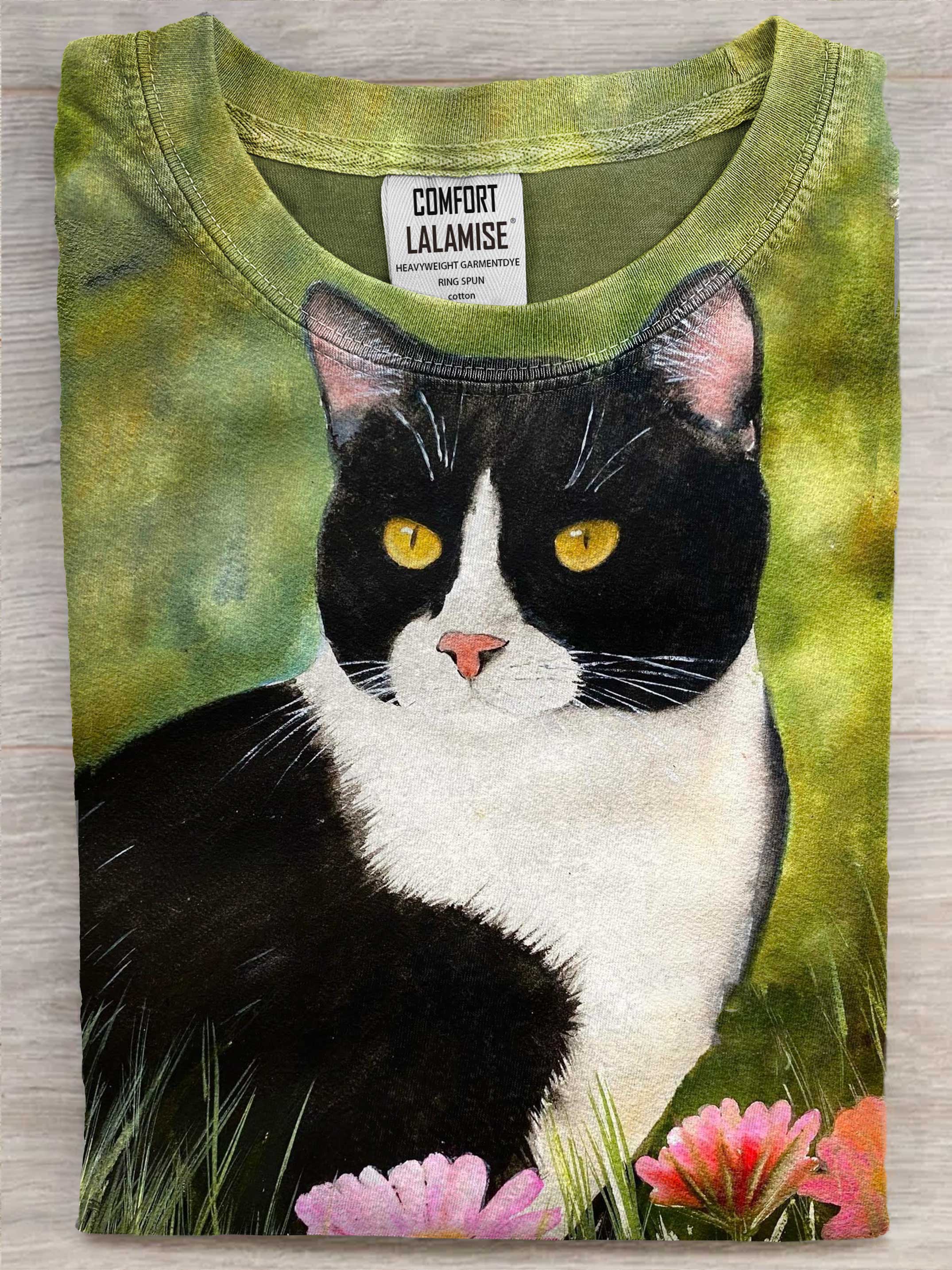 Cat Painting Art Print Casual Cotton Short Sleeve T-shirt