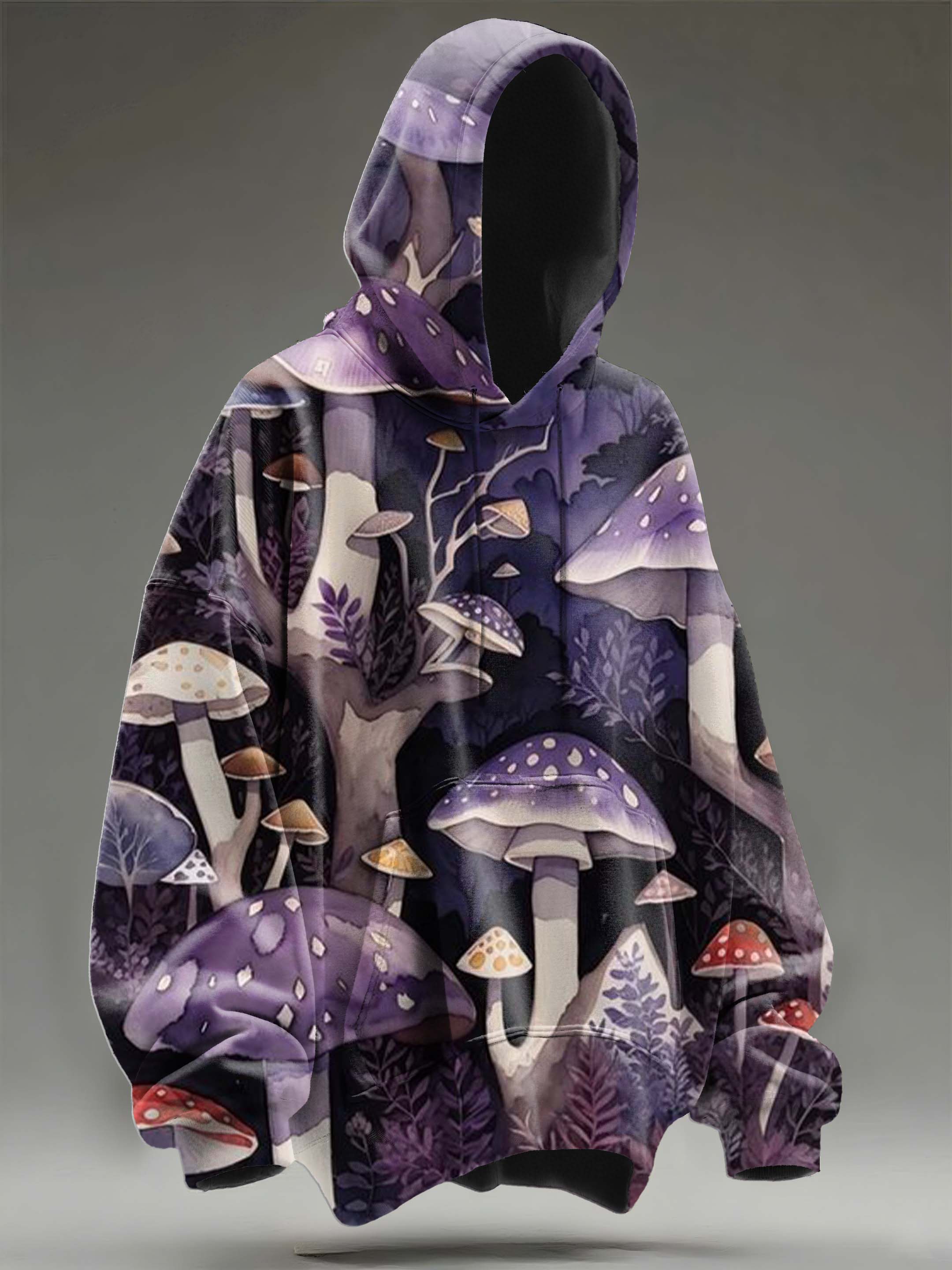 Magic Mushrooms Forest Print Casual Hooded Sweatshirt
